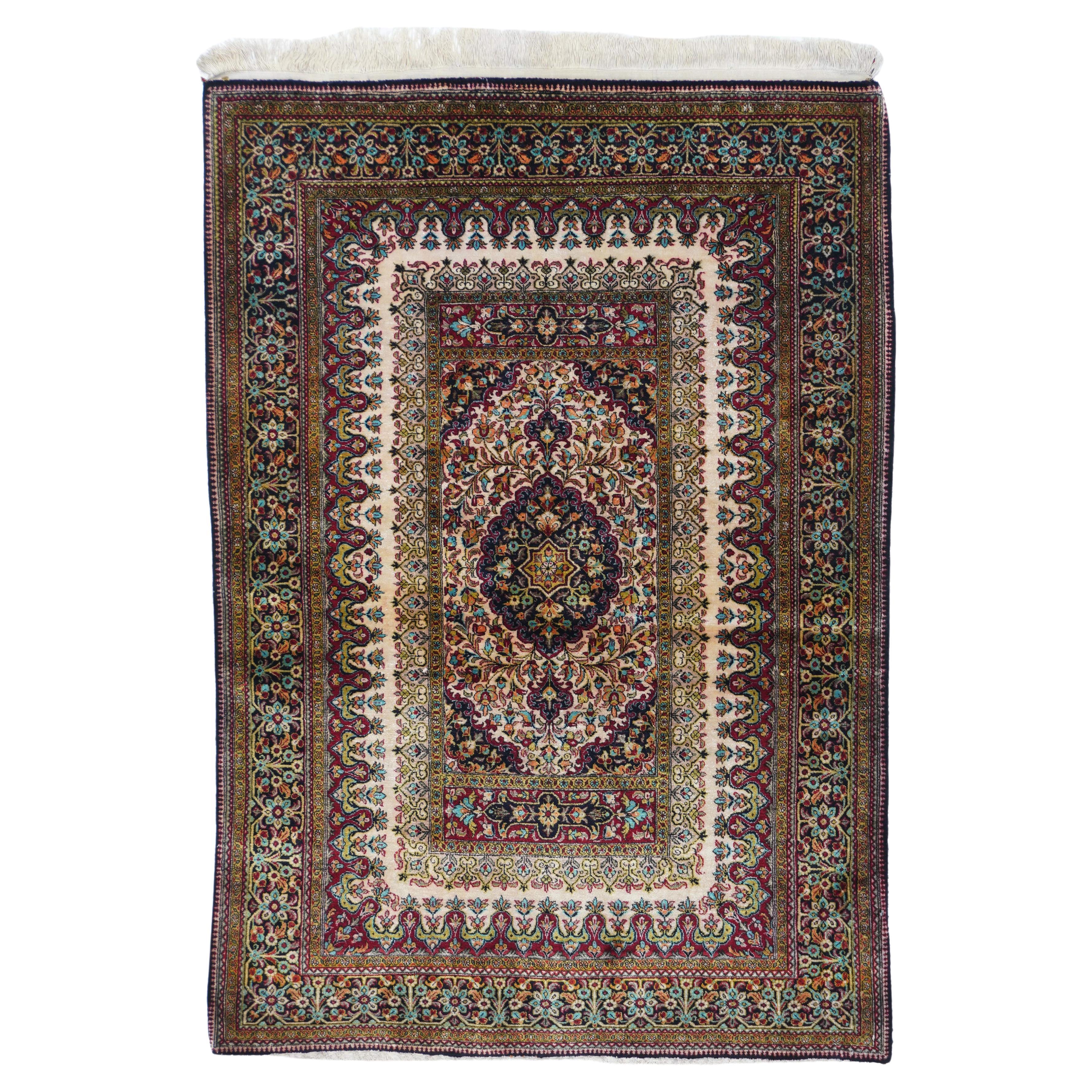 Fine Silk Persian Qum Rug 3'6'' x 5'0'' For Sale