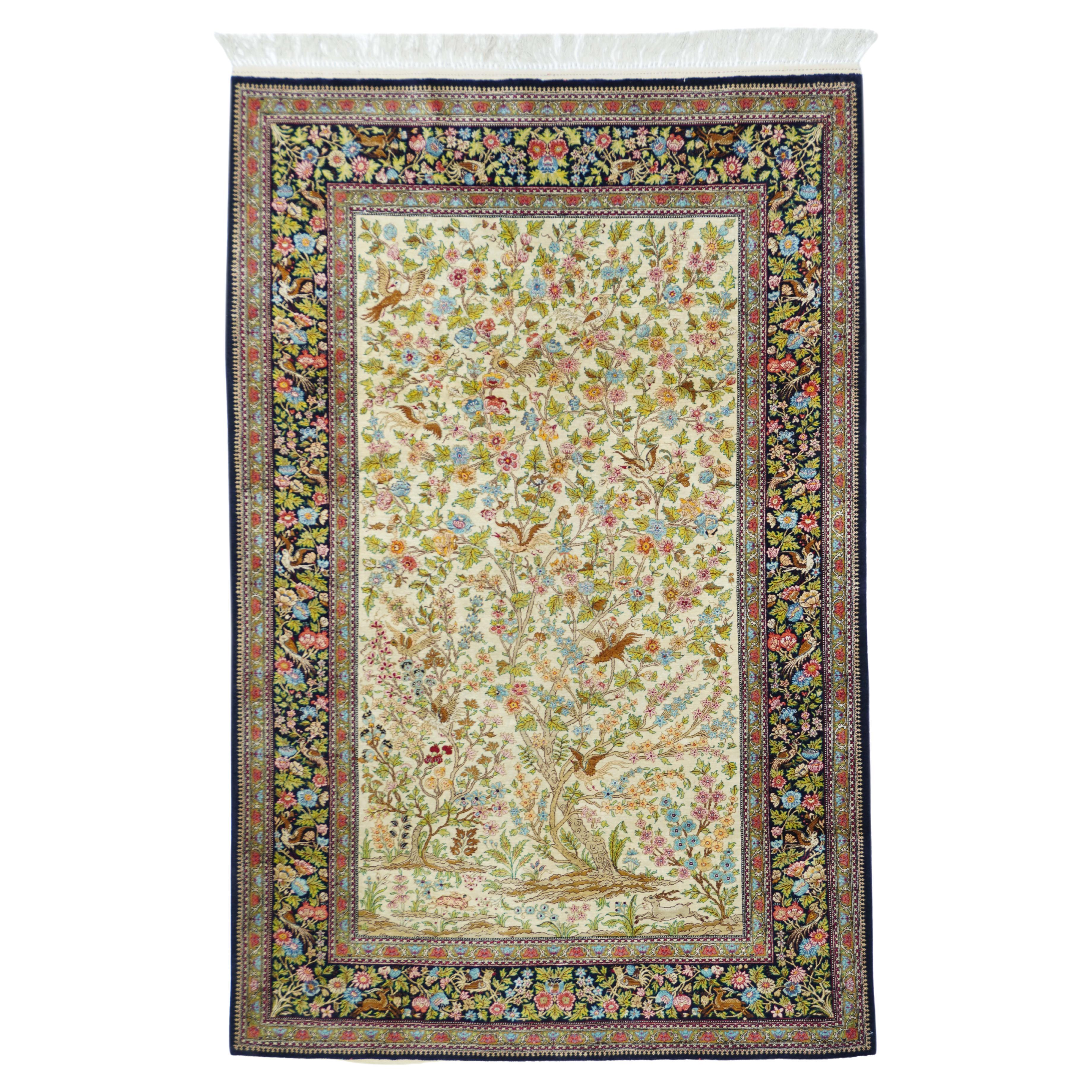 Äußerst feiner persischer Qum-Teppich aus Seide 4'5'' x 7'0''