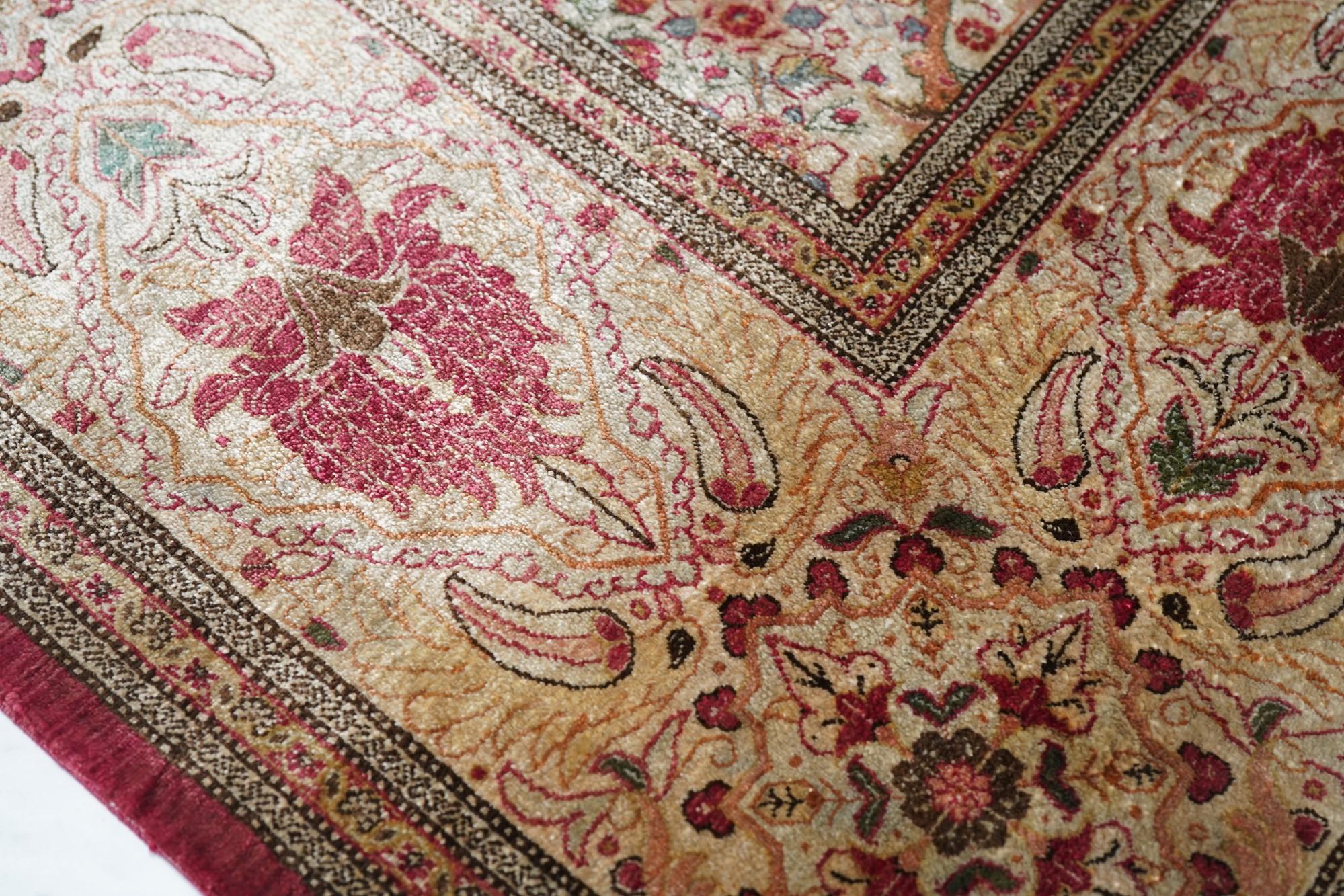 Late 20th Century Extremely Fine Persian Silk Qum Rug 6'6'' x 9'5'' For Sale