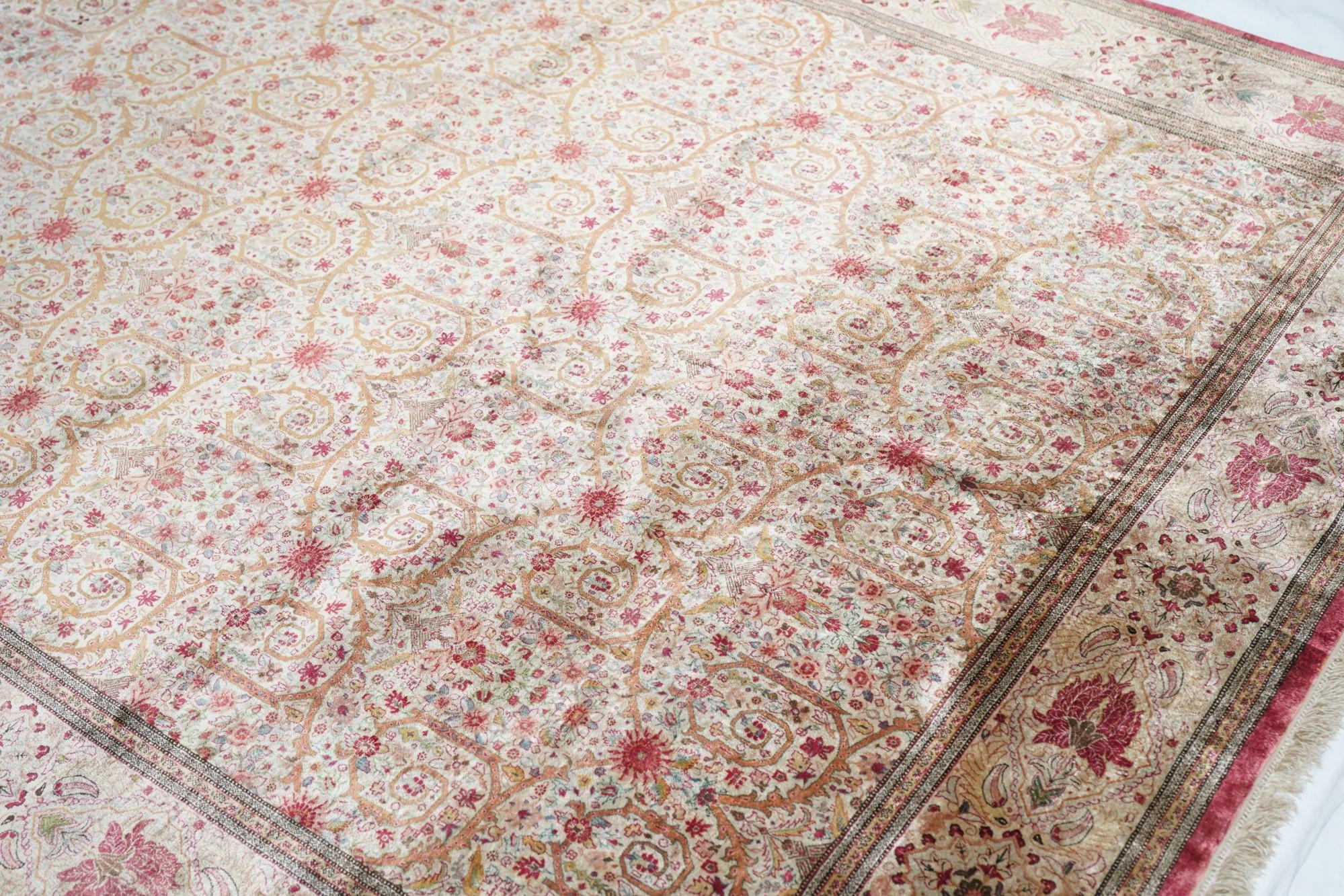 Extremely Fine Persian Silk Qum Rug 6'6'' x 9'5'' For Sale 1