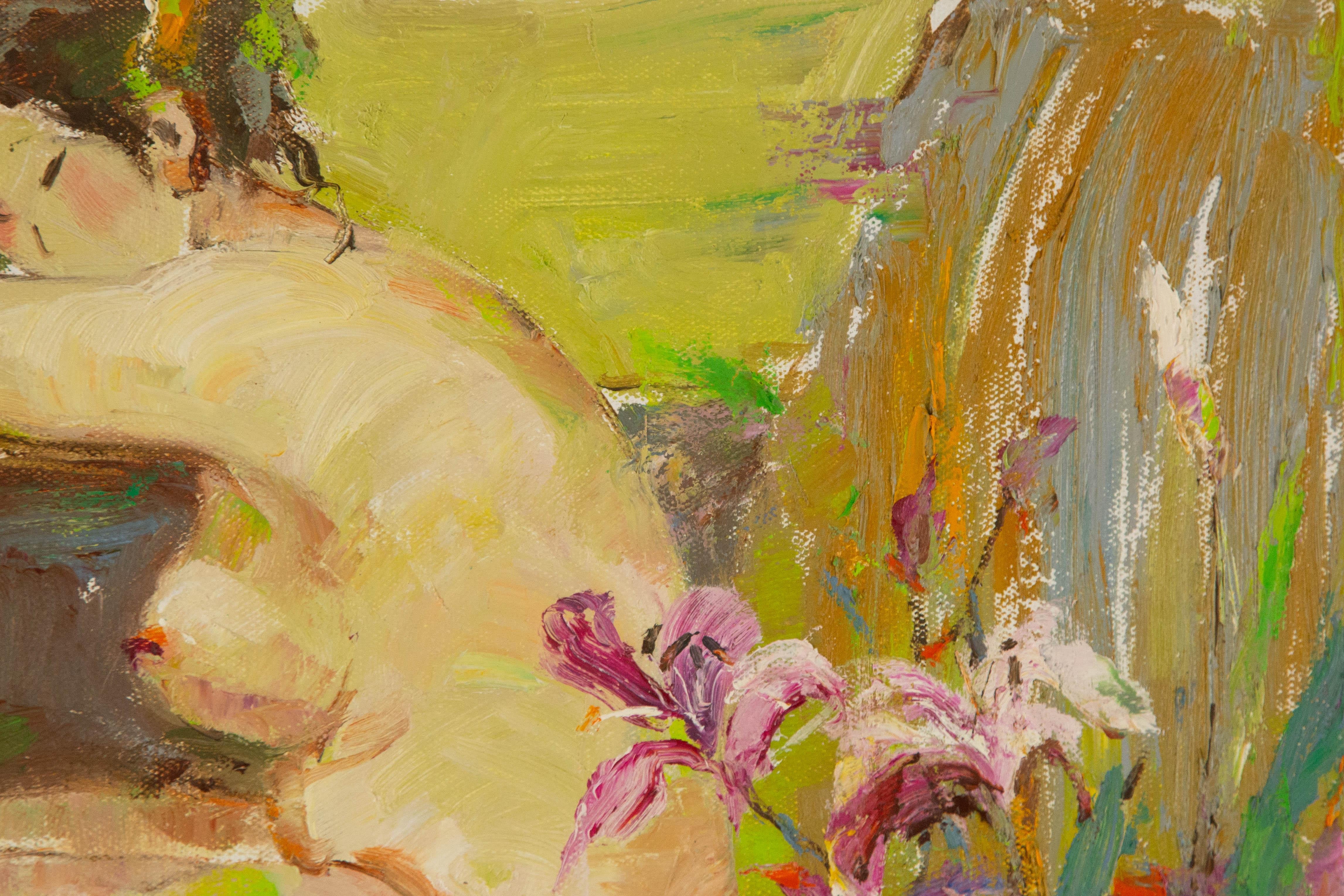  Title: A Nap
 Medium: Oil on canvas
 Size: 19.5 x 19.5 inches
 Frame: Framing options available!
 Condition: The painting appears to be in excellent condition.
 Note: This painting is unstretched,shipped rolled unless stretching/framing is