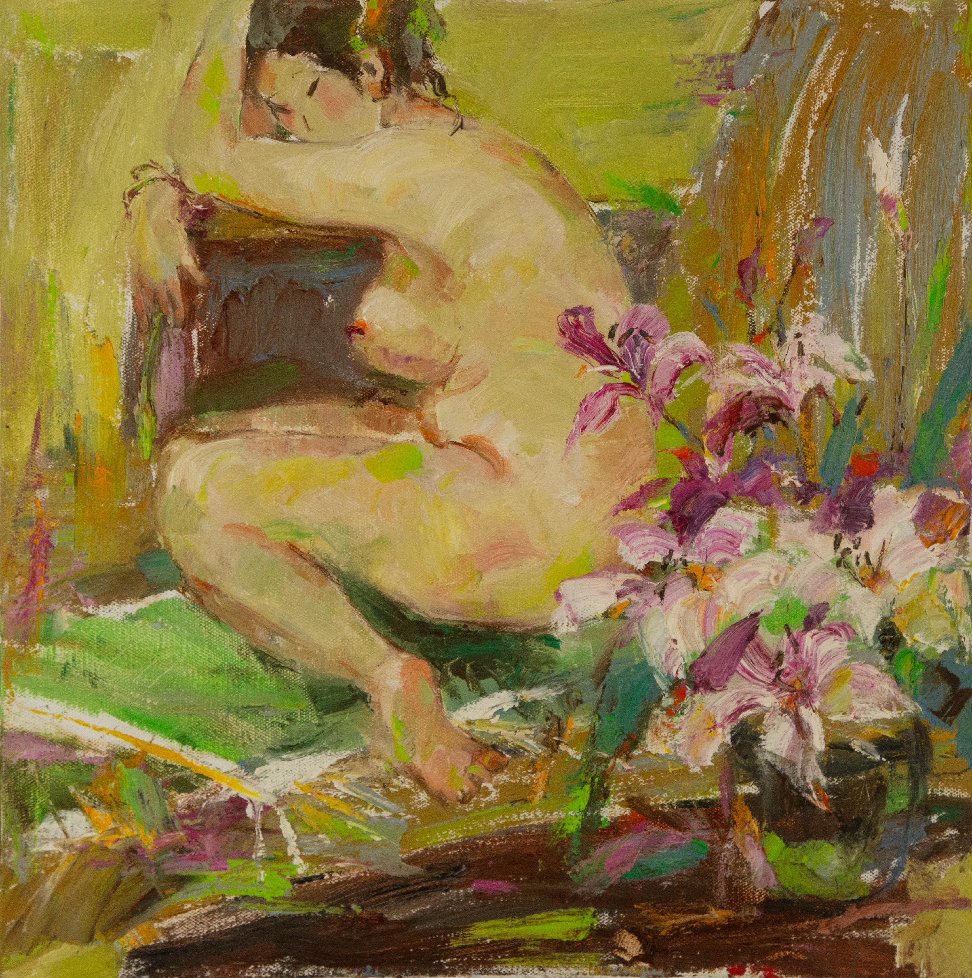  Qun Song Figurative Painting - Qun Song Portrait Original Oil On Canvas "A Nap"