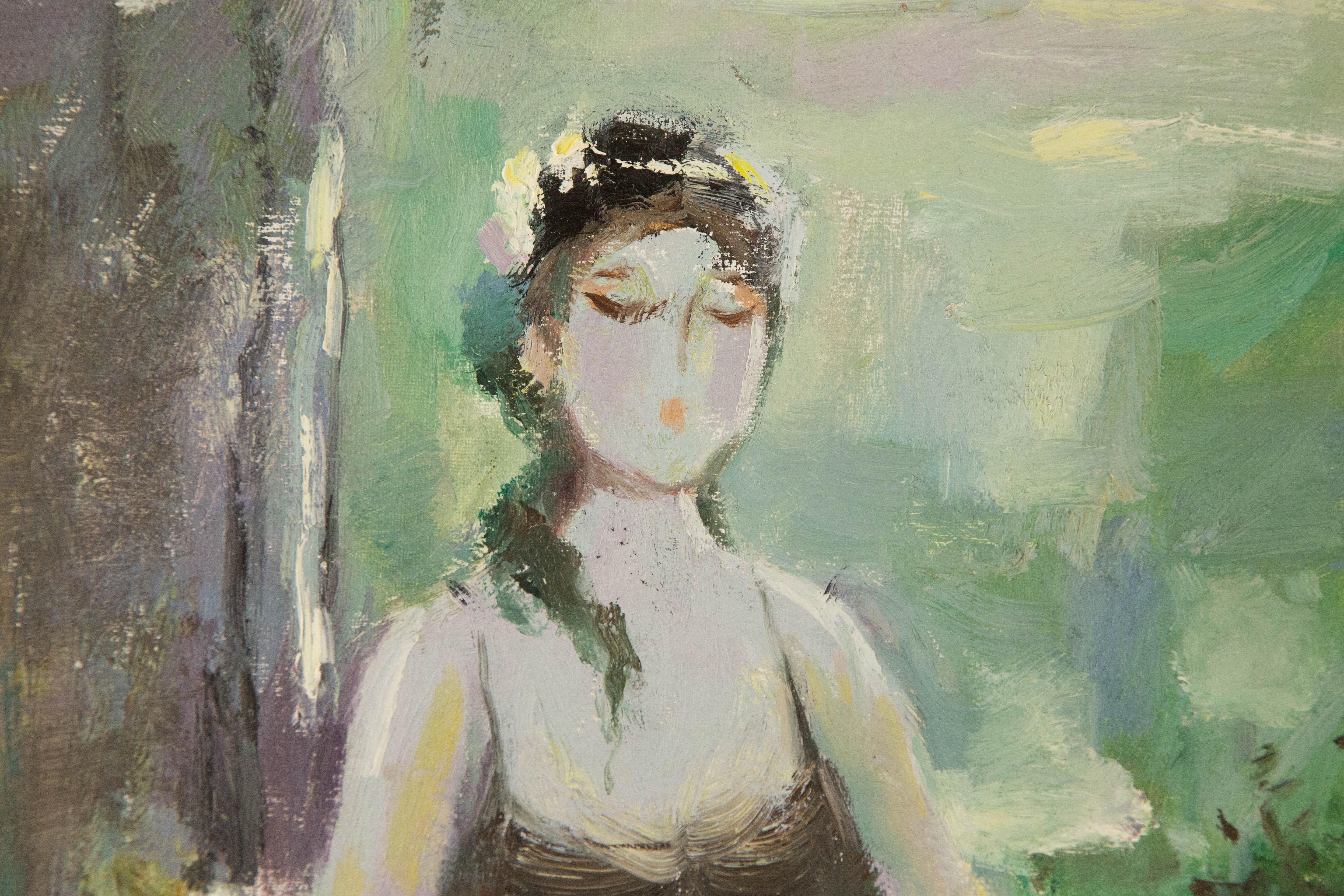 Qun Song, Porträt, Original, Öl auf Leinwand, „Tranquility“ im Angebot 3