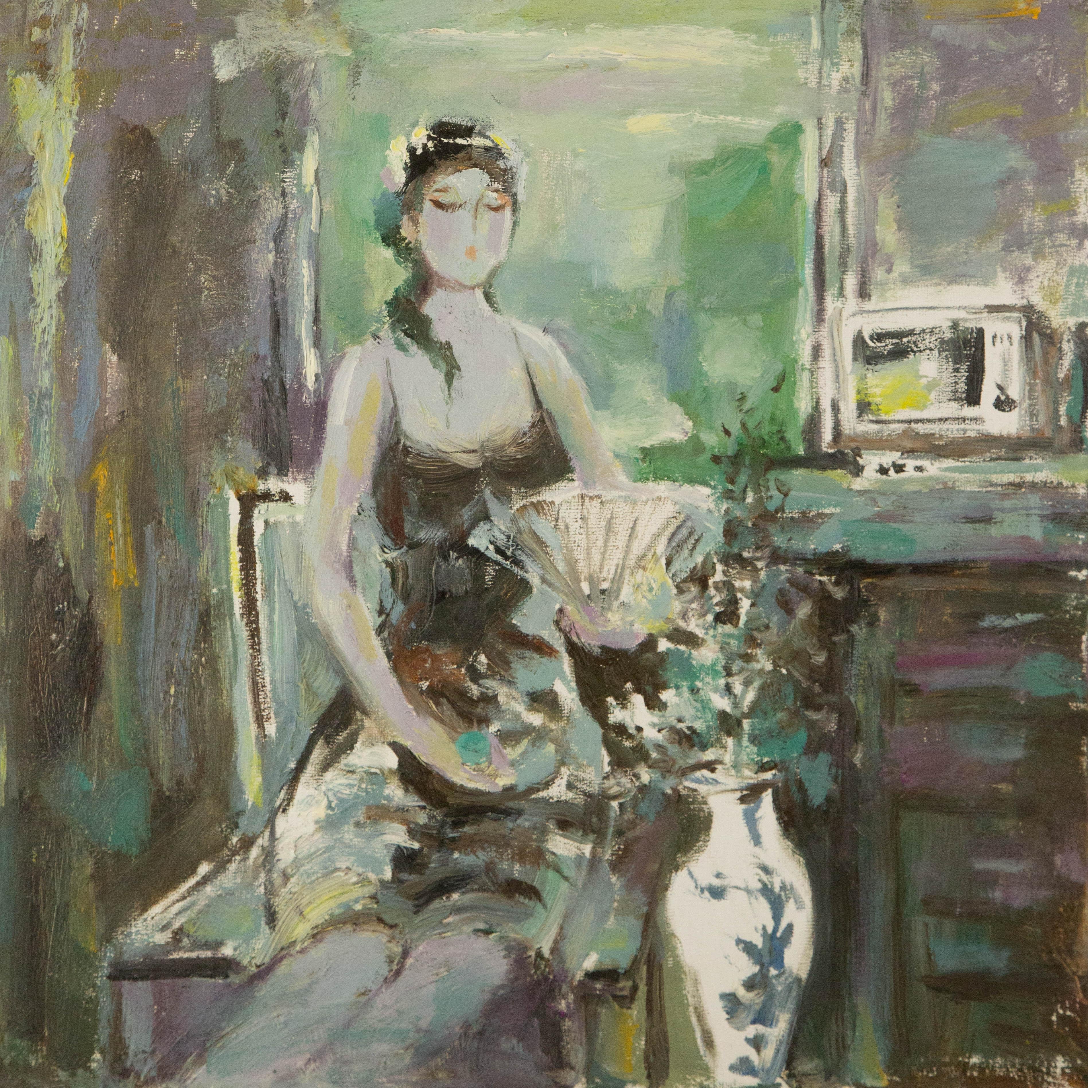  Qun Song Figurative Painting – Qun Song, Porträt, Original, Öl auf Leinwand, „Tranquility“