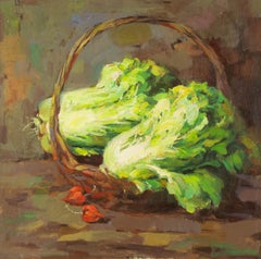 Qun Song Nature morte originale à l'huile sur toile "Cabbage And Wealth" (Chou et richesse)
