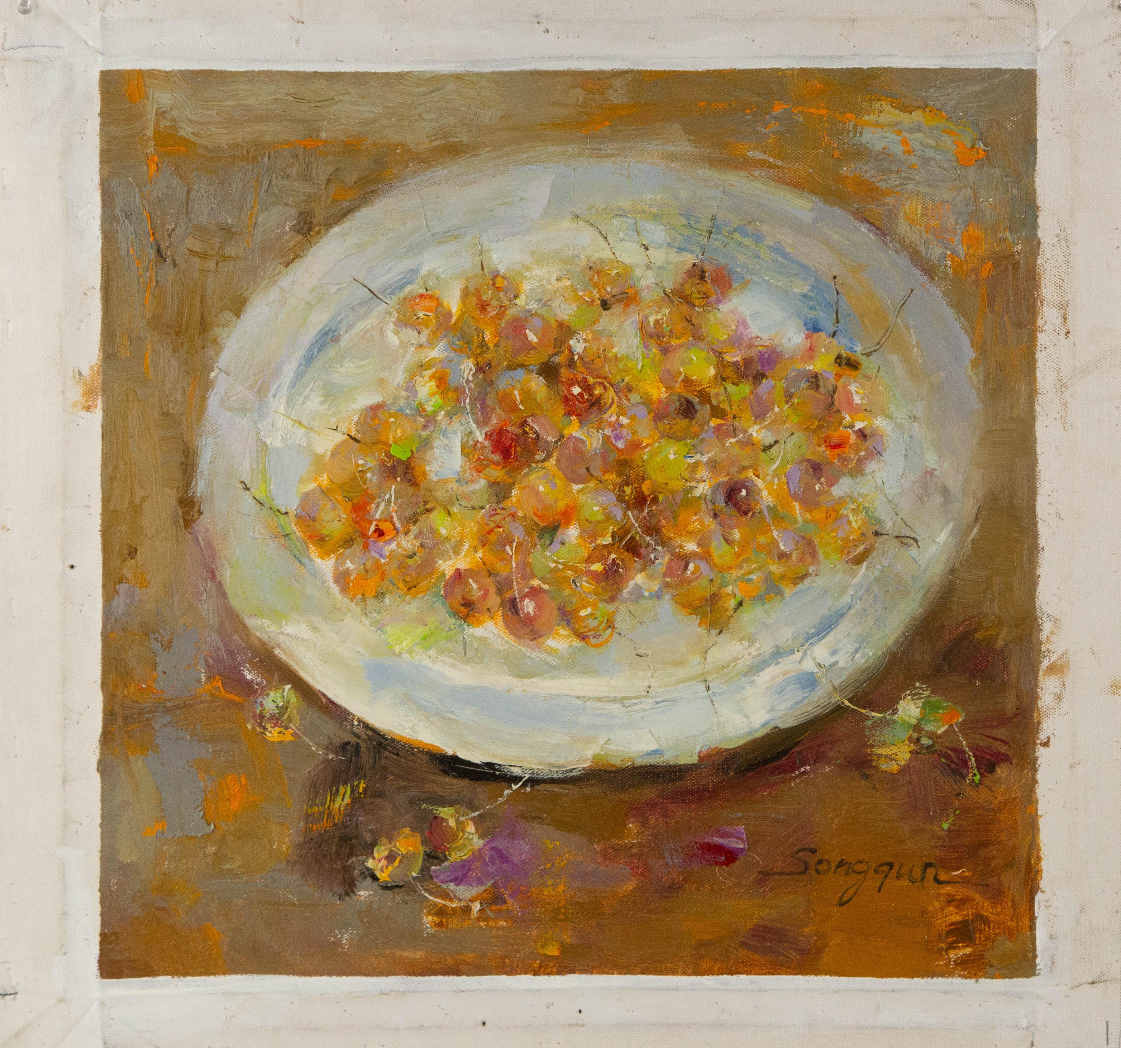 Qun Song Stillleben Original Öl auf Leinwand „Some Cherries“ – Painting von  Qun Song