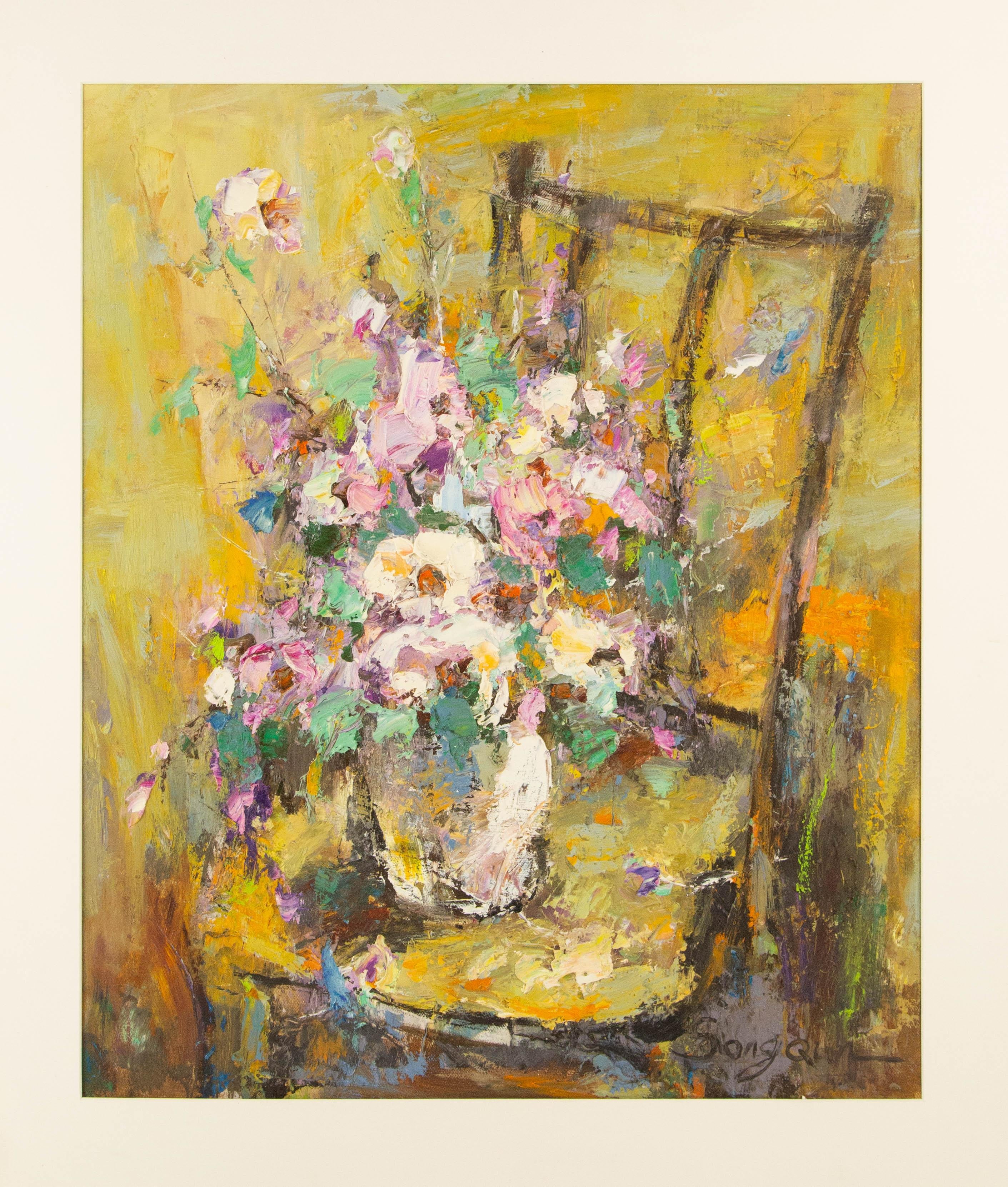 Qun Song Floral Original Ölgemälde auf Leinwand „Flower Whisper“ im Angebot 7