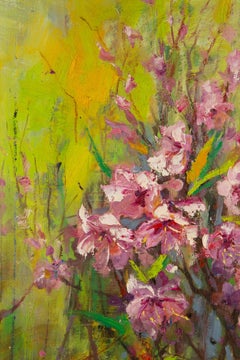 Qun Song, Blumengemälde, Original, Ölgemälde auf Leinwand, „Blumenblütenblüten blühend“, Qun