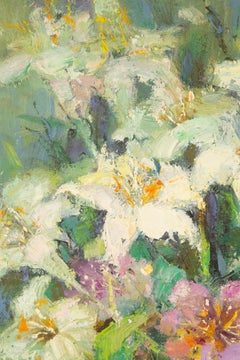 Qun Song Floral Original Oil On Canvas "White Lily"