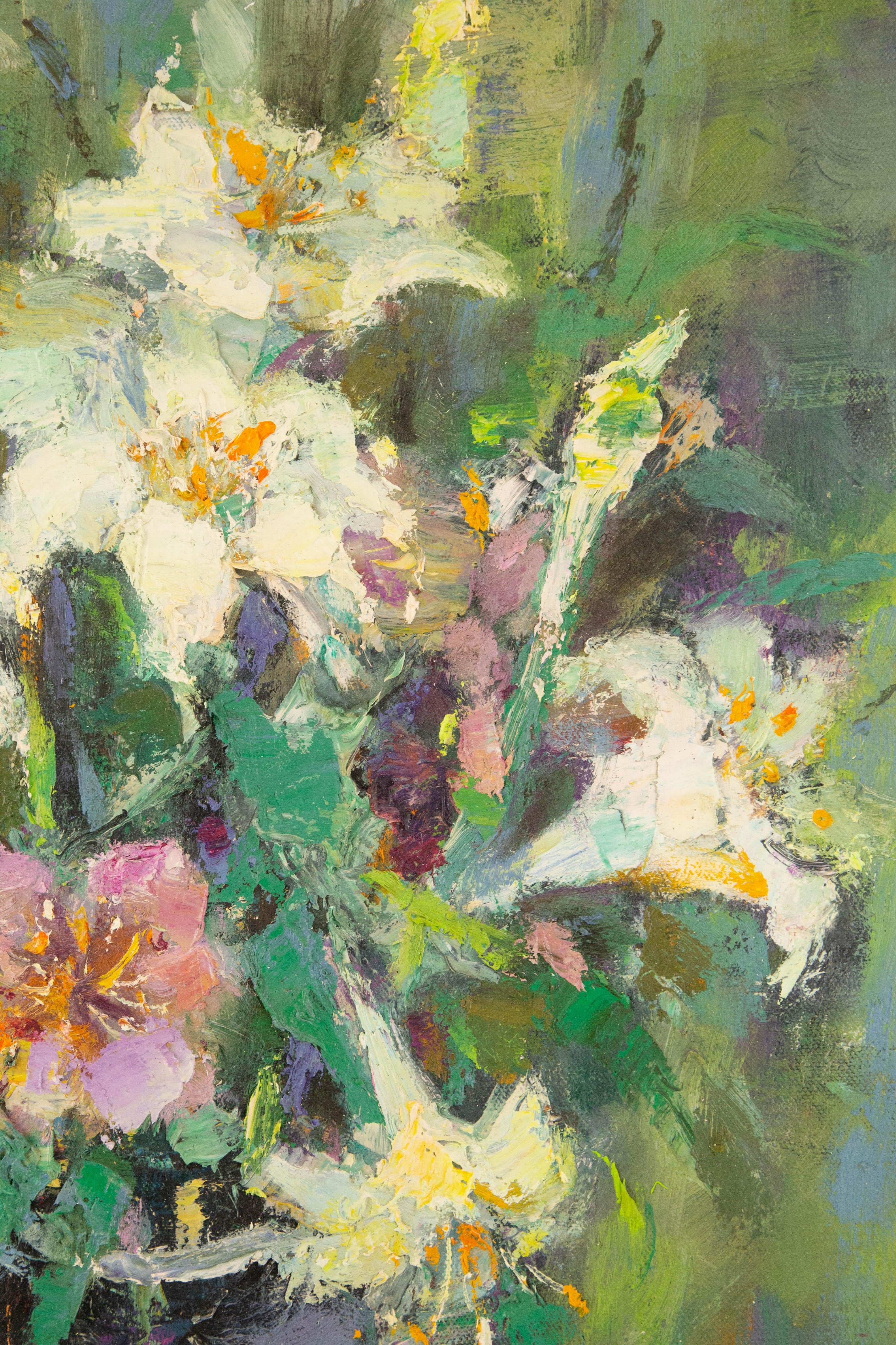 Qun Song Floral Óleo original sobre lienzo 