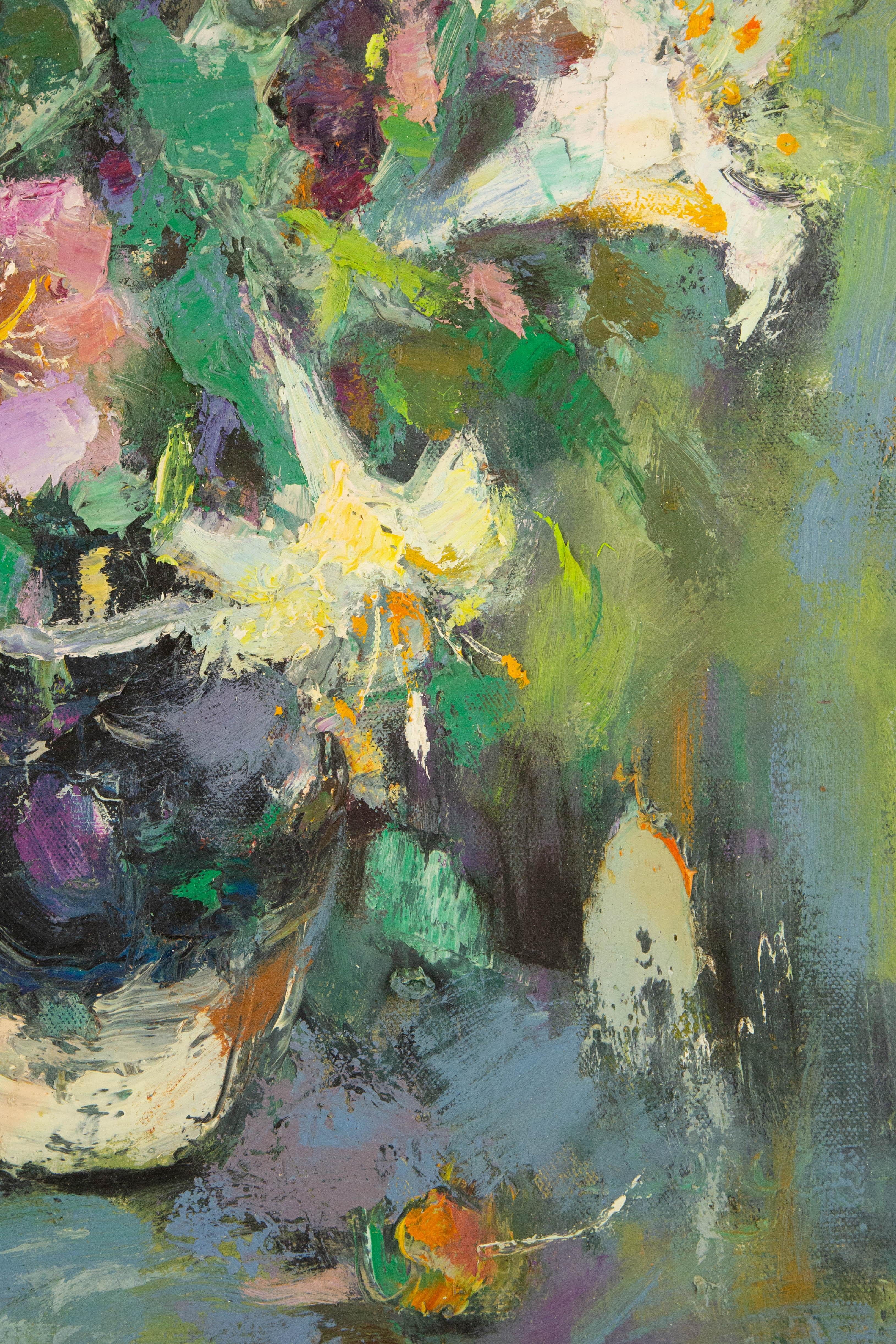 Qun Song Floral Óleo original sobre lienzo 