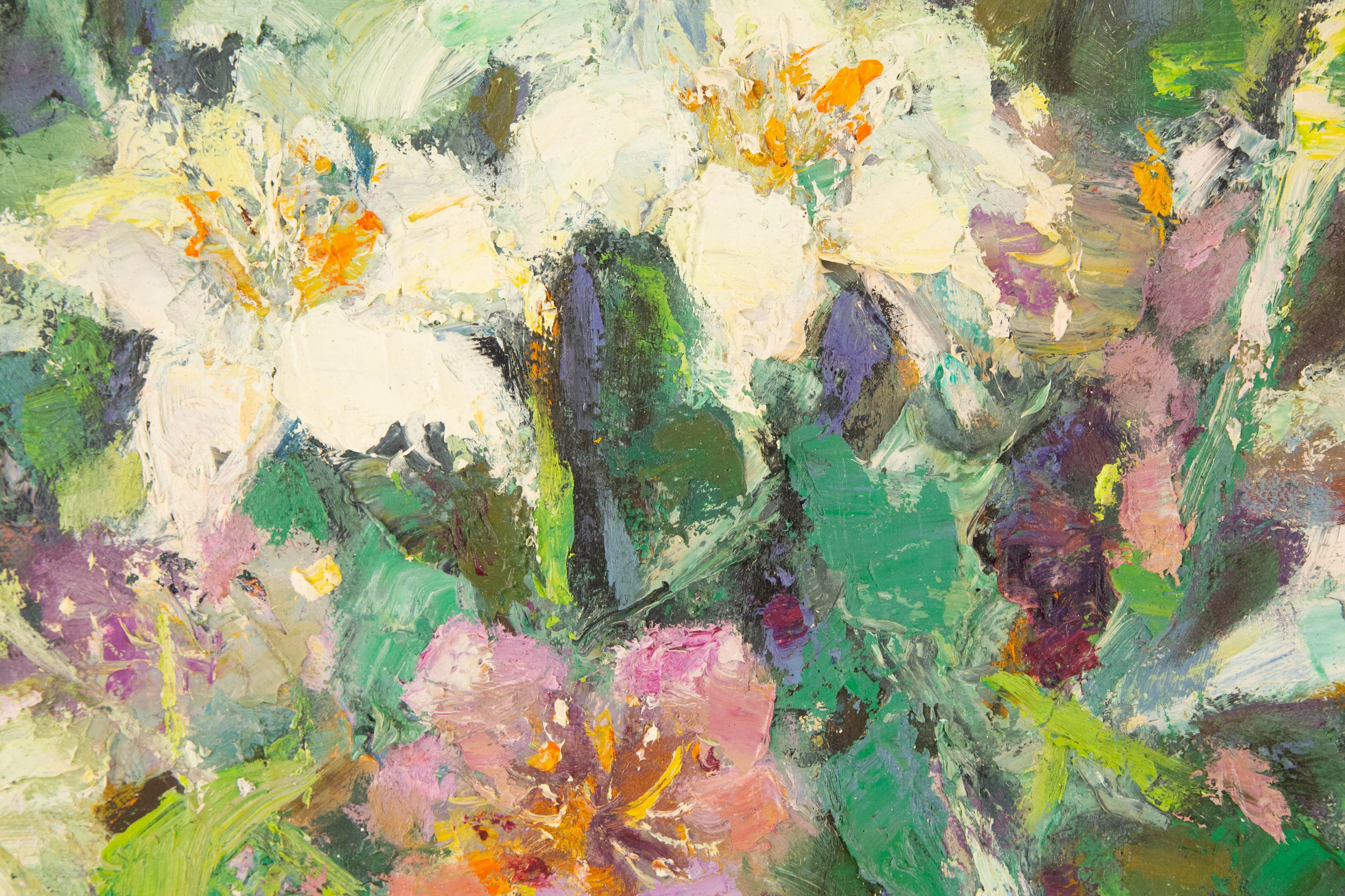 Qun Song Floral Óleo original sobre lienzo 