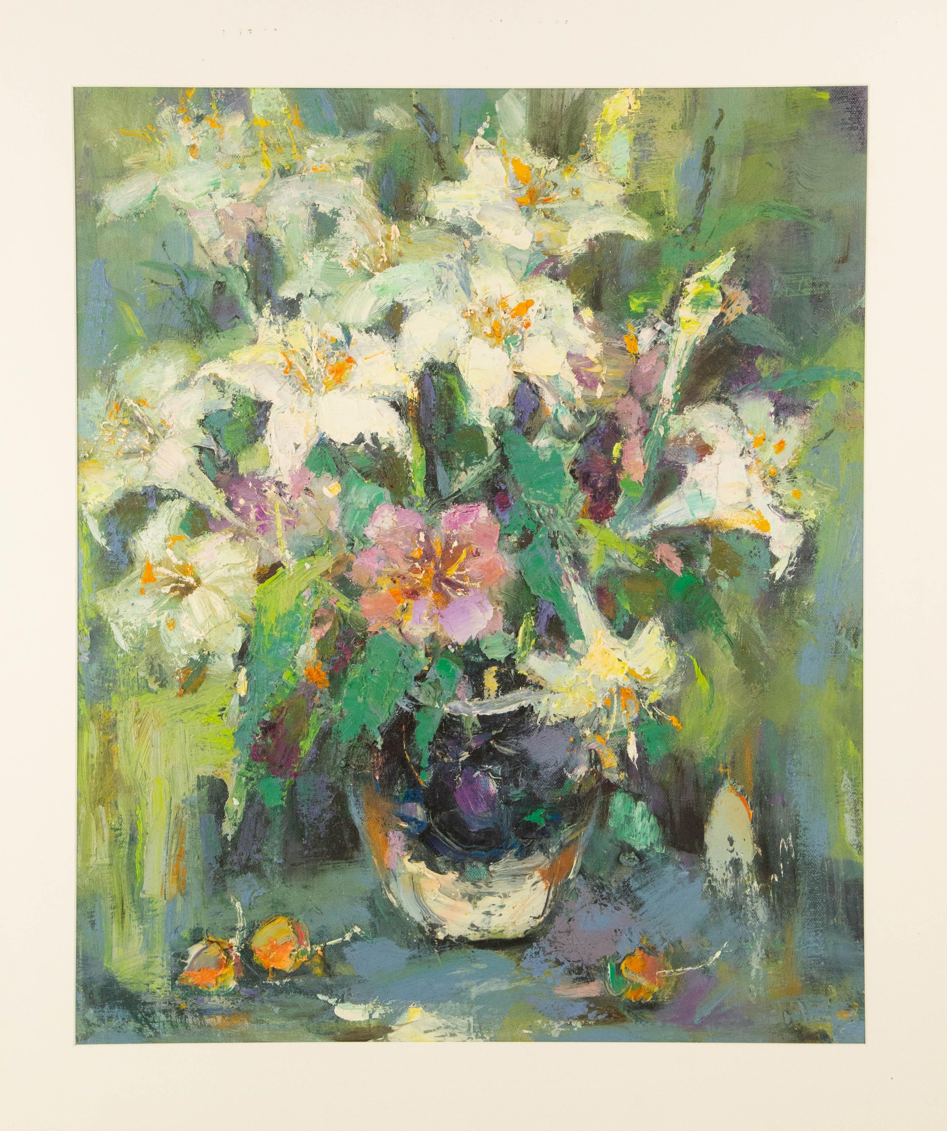 Qun Song Floral Óleo original sobre lienzo 