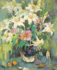Qun Song Floral Original Oil On Canvas "White Lily" (Lys blanc)