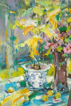 Qun Song Impressionist Original Oil On Canvas "Blooming Flowers"