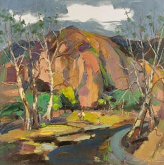 Qun Song Impressionist Original Oil On Canvas "Coloured Moutains"