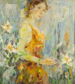 Qun Song Portrait Original Oil On Canvas "Lilies"
