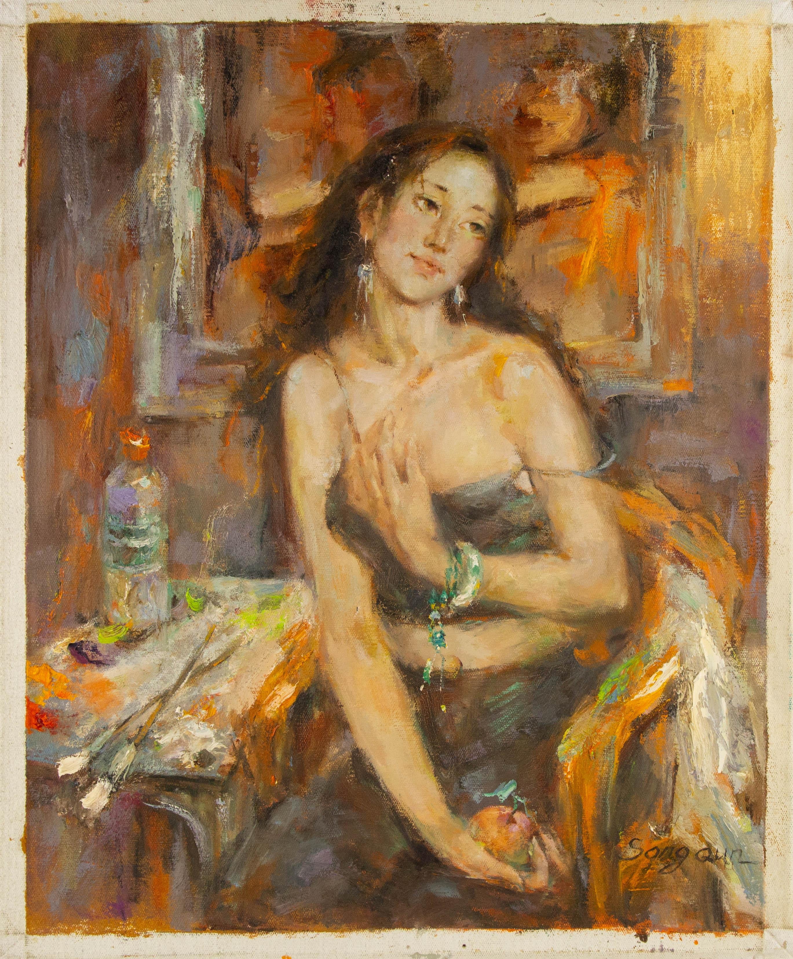 Ritratto di Qun Song Olio su tela originale 
