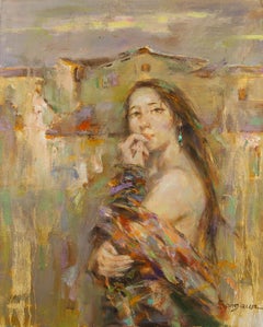 Ritratto di Qun Song Pittura a olio originale "La bellezza del Nord