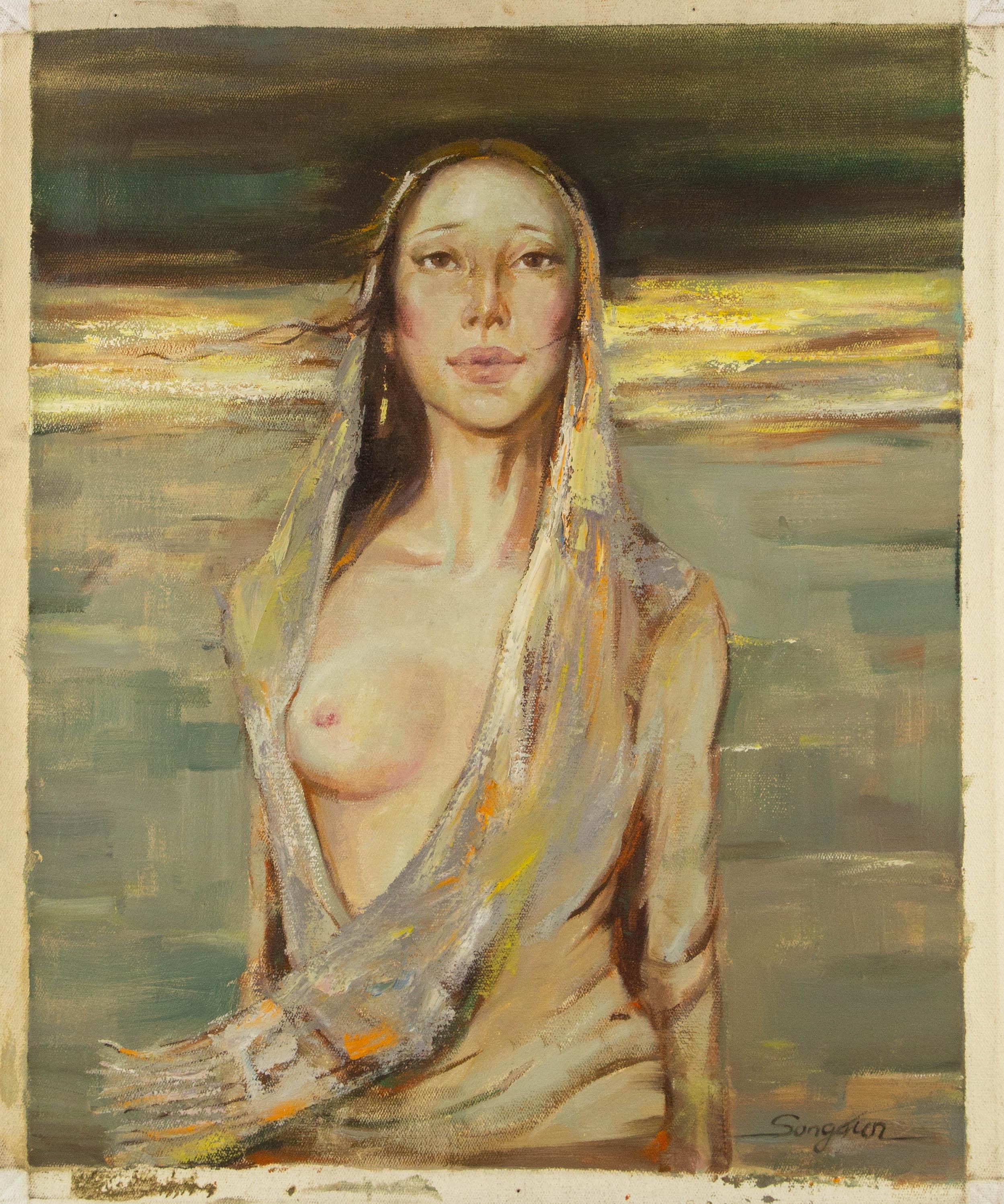 Qun Song, Porträt, Original-Ölgemälde ohne Titel, Qun Song im Angebot 5
