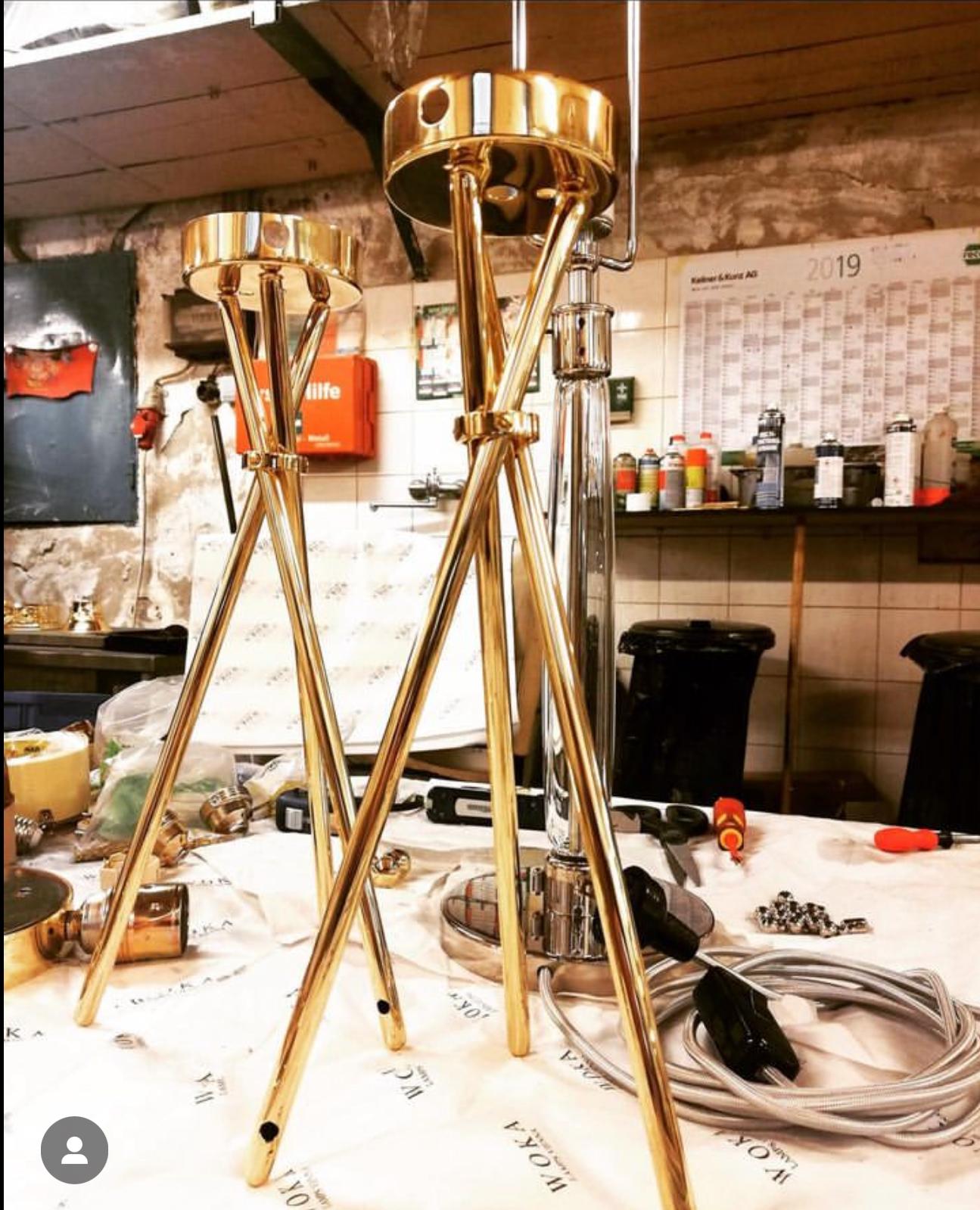 Contemporary Quo Mini Cardboard and Brass Table Lamp, Diff. Colors Available For Sale