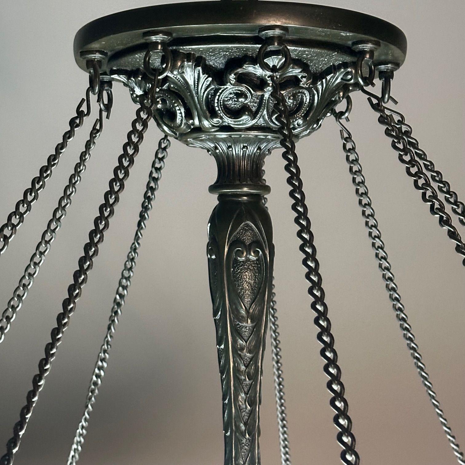 Quoizel, Tiffany Style, Bowl Chandelier, Resin, Art Glass, Bronze, 2010s 6