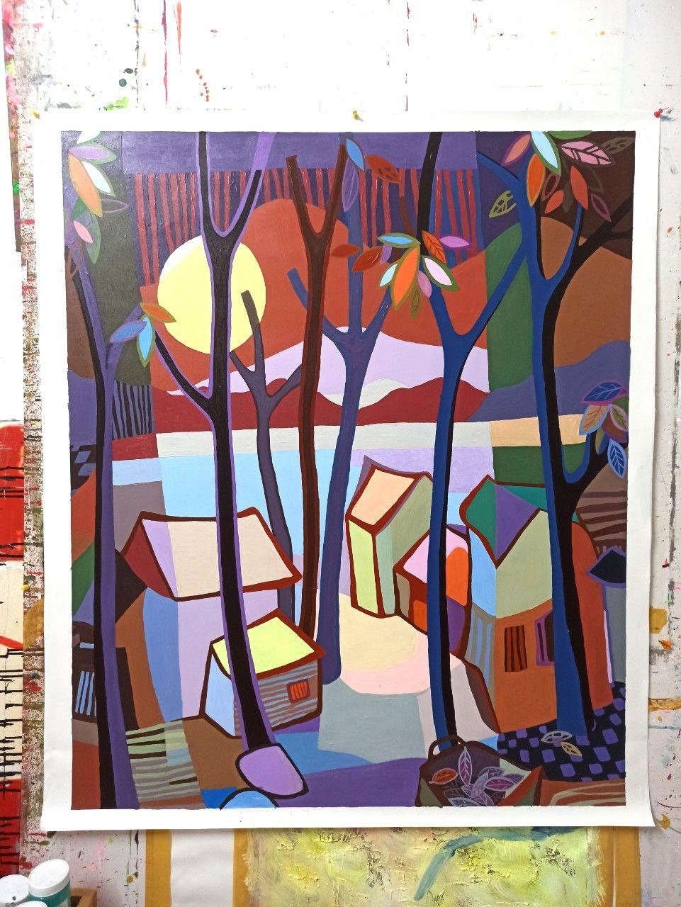 Autumn moon, Painting, Acrylic on Canvas For Sale 1