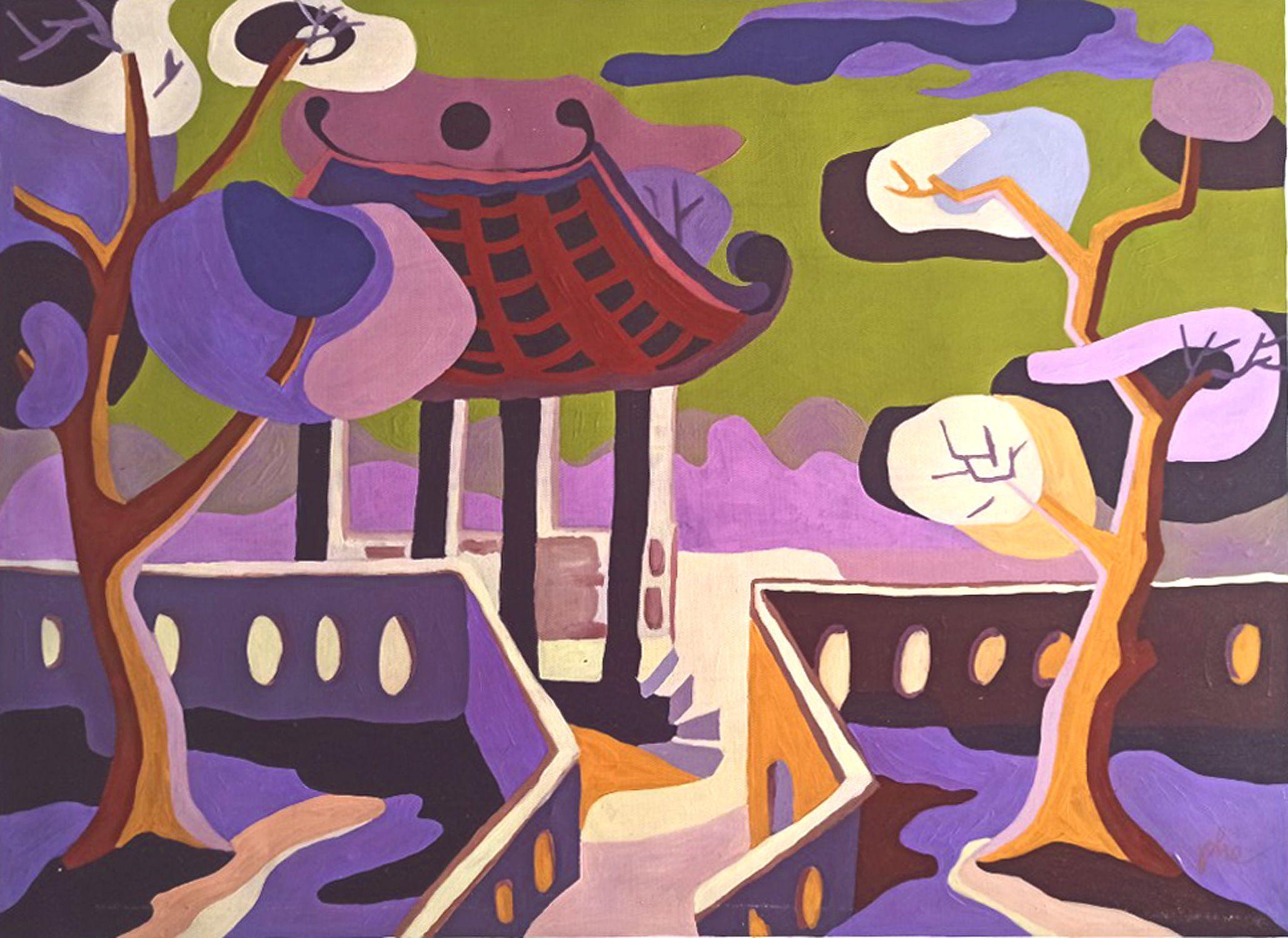 Sole pomeridiano su architettura antica, Pittura, Acrilico su tela - Painting di QUYNH ELISA HOANG