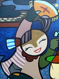 Lights to catch field crabs, summer fun for rural, Painting, Acrylic on Canvas