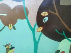 Der Bambuskorb auf der Schulter eines Mädchens in, Gemälde, Acryl auf Leinwand