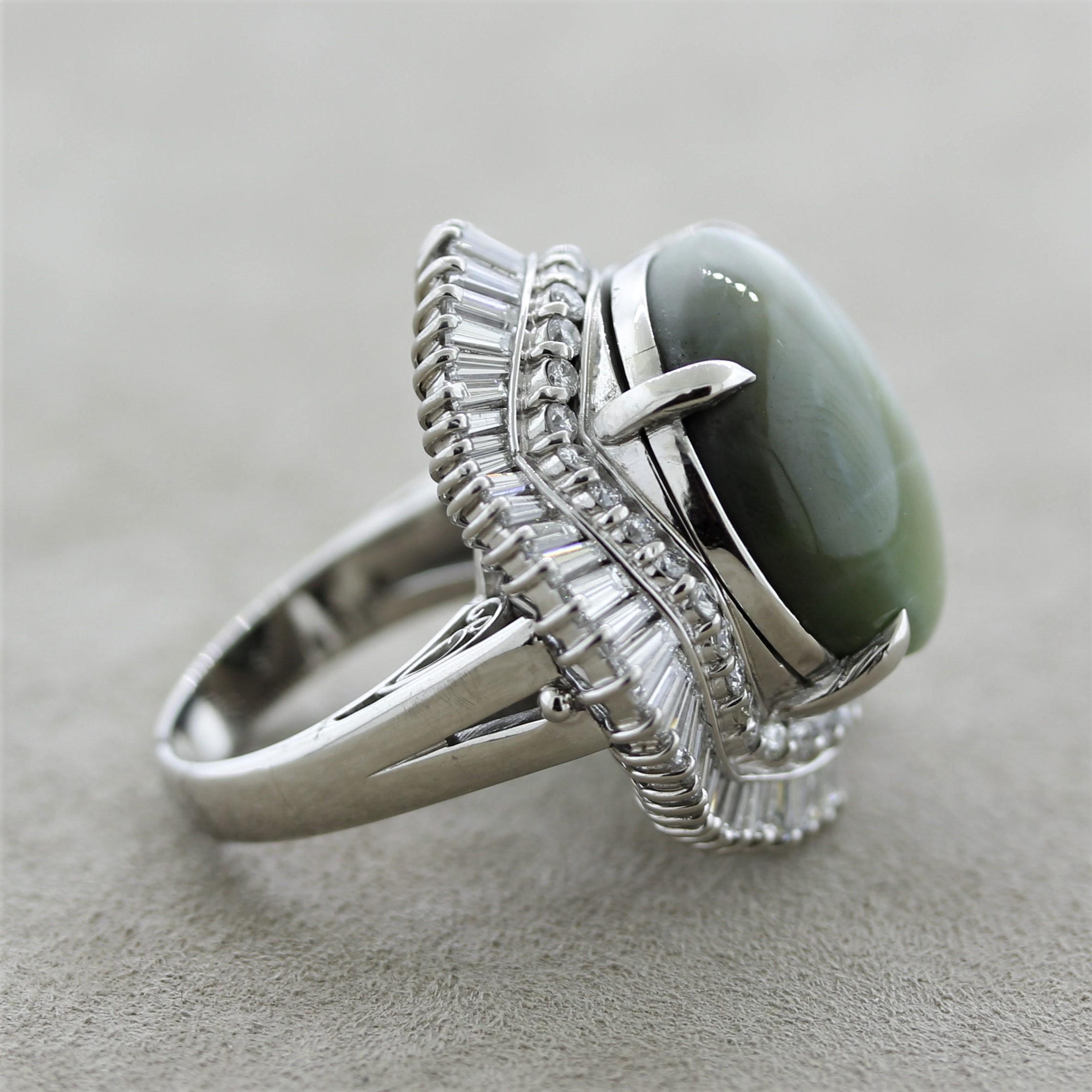 R-15630 Massive Cats Eye Chrysoberyl Diamond Platinum Cocktail Ring In New Condition For Sale In Beverly Hills, CA