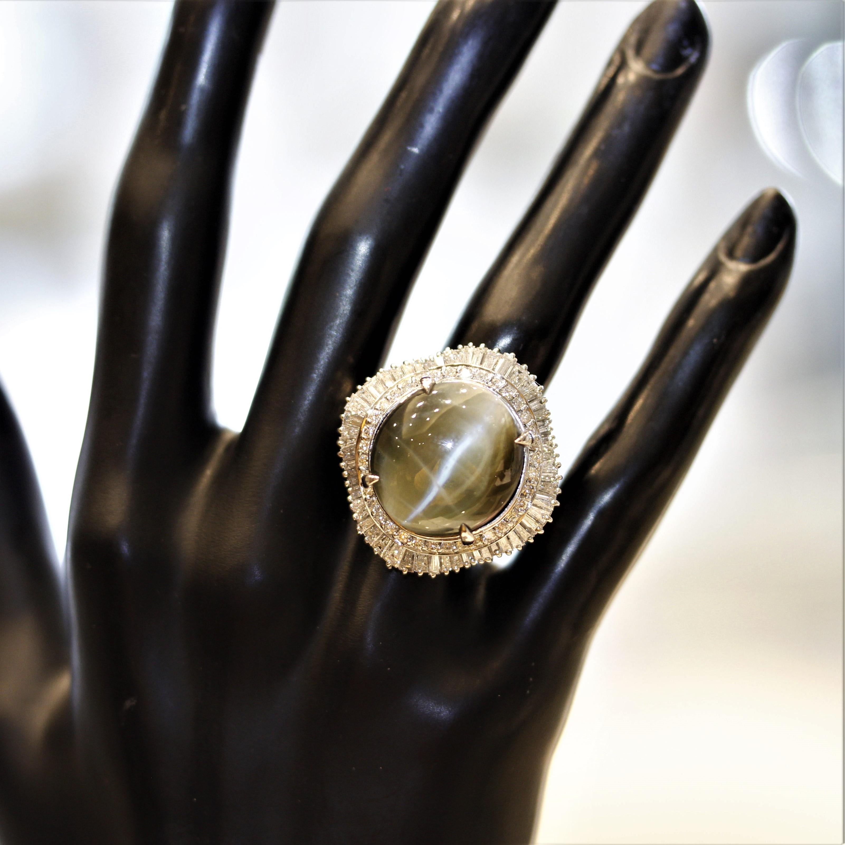 Women's R-15630 Massive Cats Eye Chrysoberyl Diamond Platinum Cocktail Ring For Sale