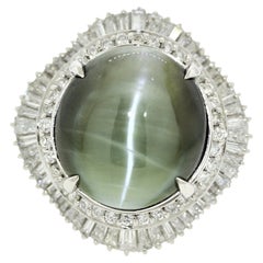 R-15630 Massive Cats Eye Chrysoberyl Diamond Platinum Cocktail Ring
