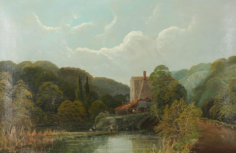 R. Allan - R. Allan - Early 20th Century Oil, Fishing By The Mill For ...