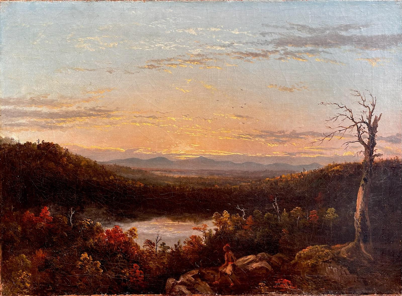 Oil Landscape of a Mountain Sunset - Painting by Régis François Gignoux