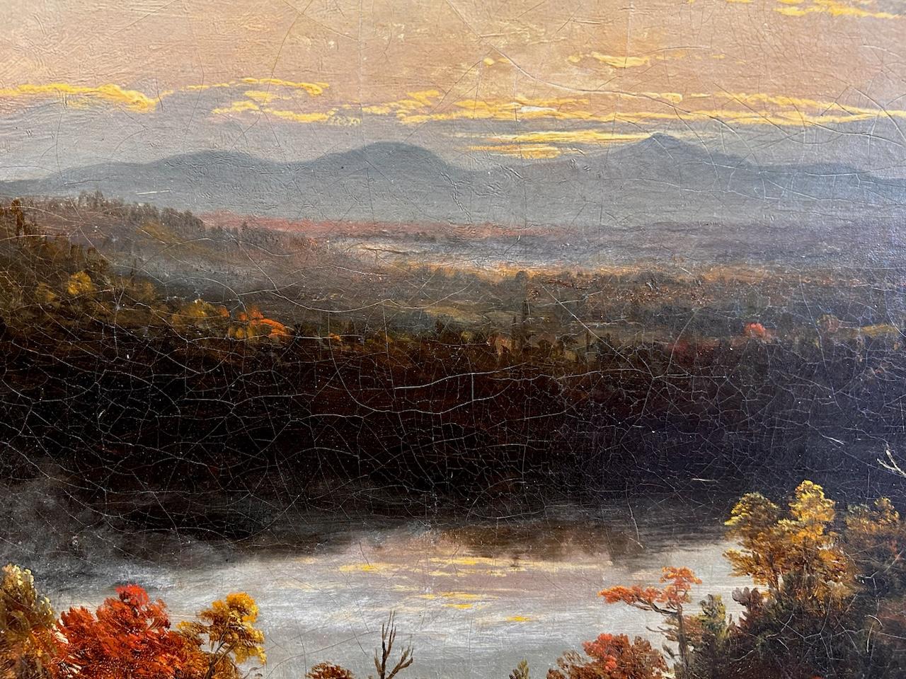 Oil Landscape of a Mountain Sunset - Hudson River School Painting by Régis François Gignoux