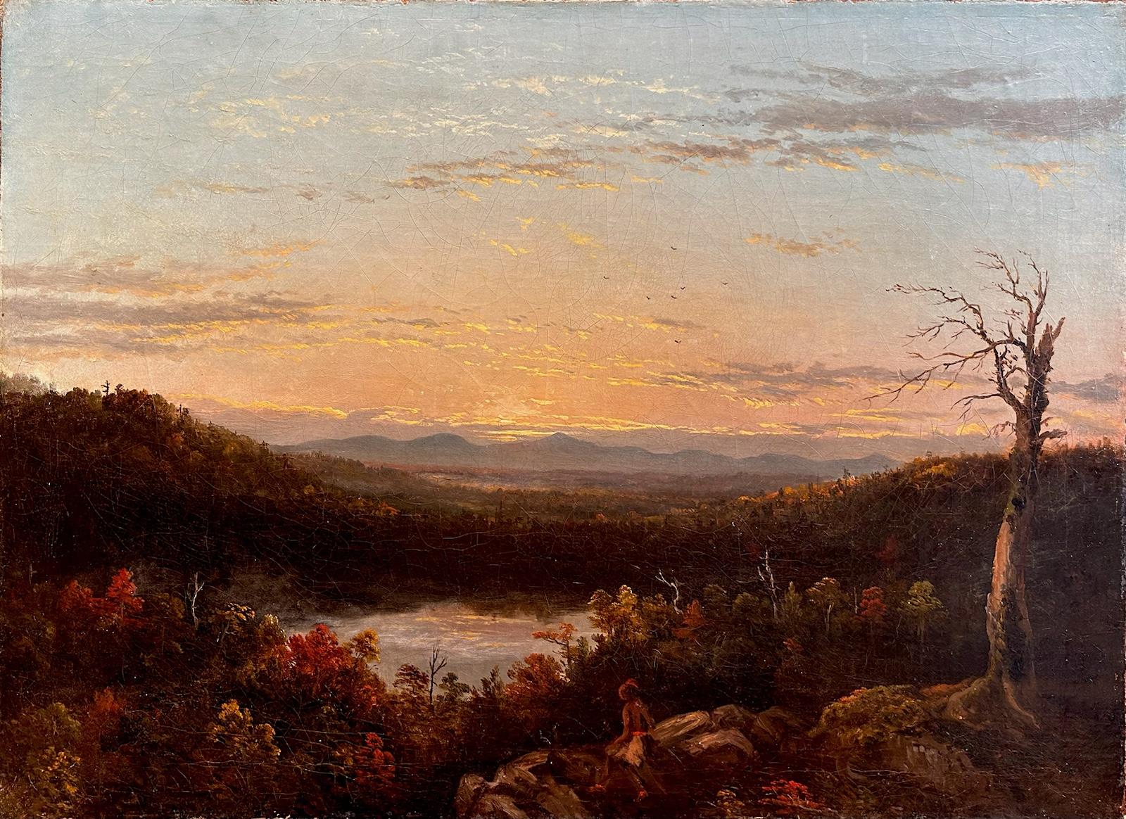 Régis François Gignoux Landscape Painting - Oil Landscape of a Mountain Sunset