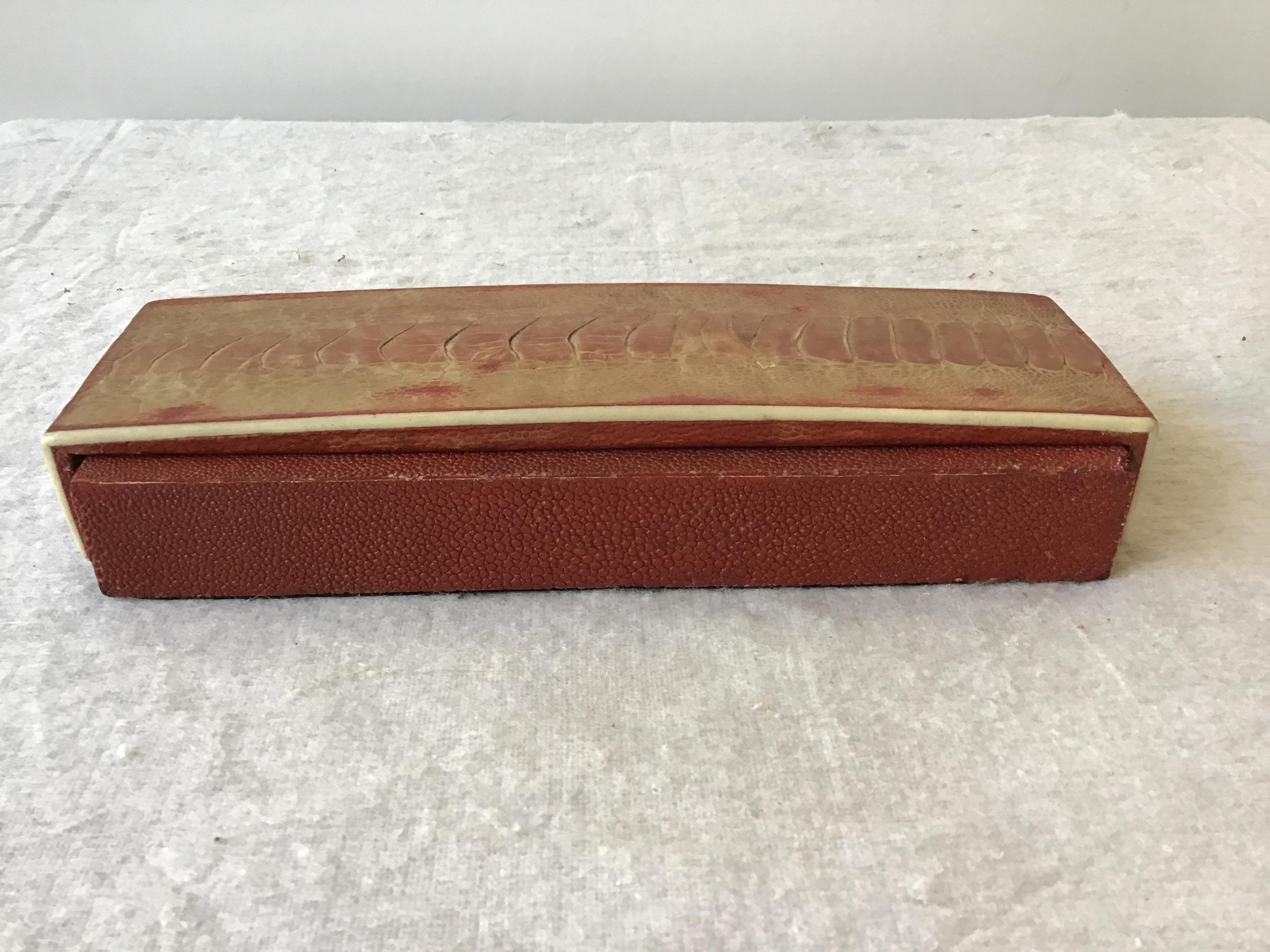 R and Y Augousti Red Shagreen and Ostrich Leg Skin Box In Good Condition For Sale In Tarrytown, NY