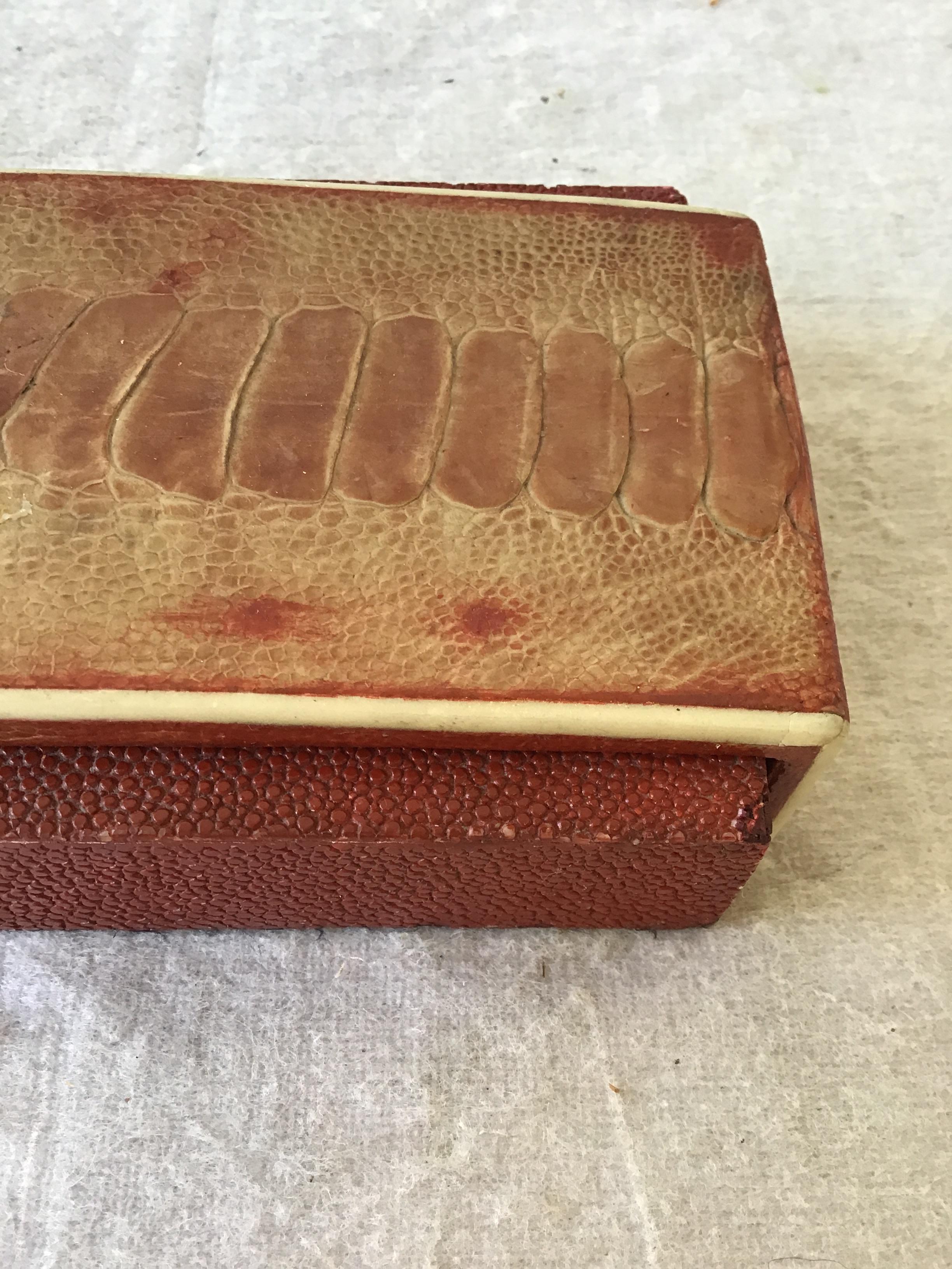 Late 20th Century R and Y Augousti Red Shagreen and Ostrich Leg Skin Box For Sale