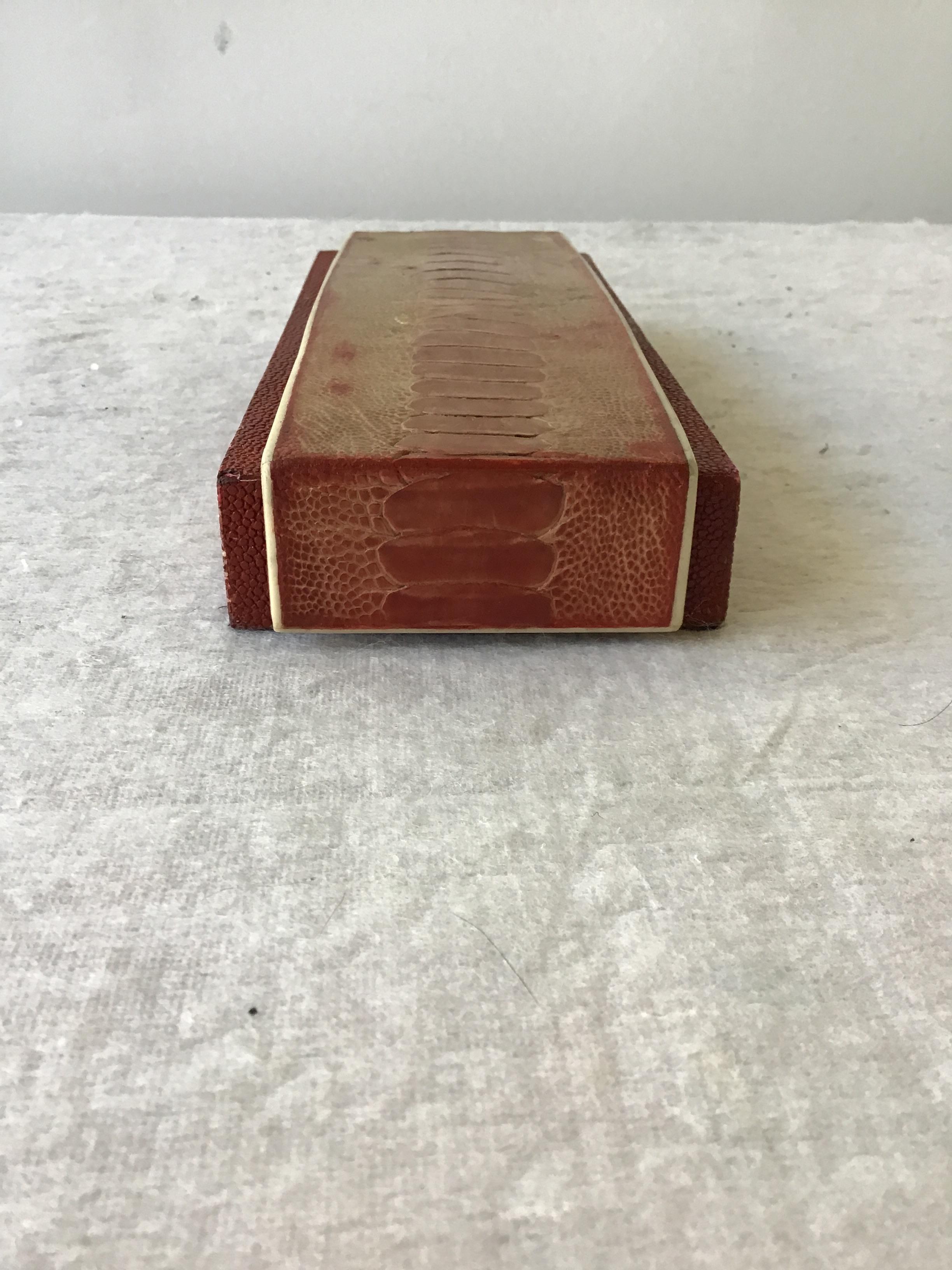 R and Y Augousti Red Shagreen and Ostrich Leg Skin Box For Sale 1