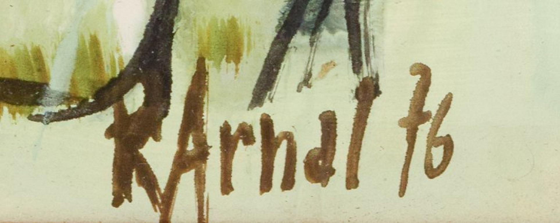 R. Arnal. Paysage moderniste. Huile sur toile, 1976 Excellent état - En vente à Copenhagen, DK