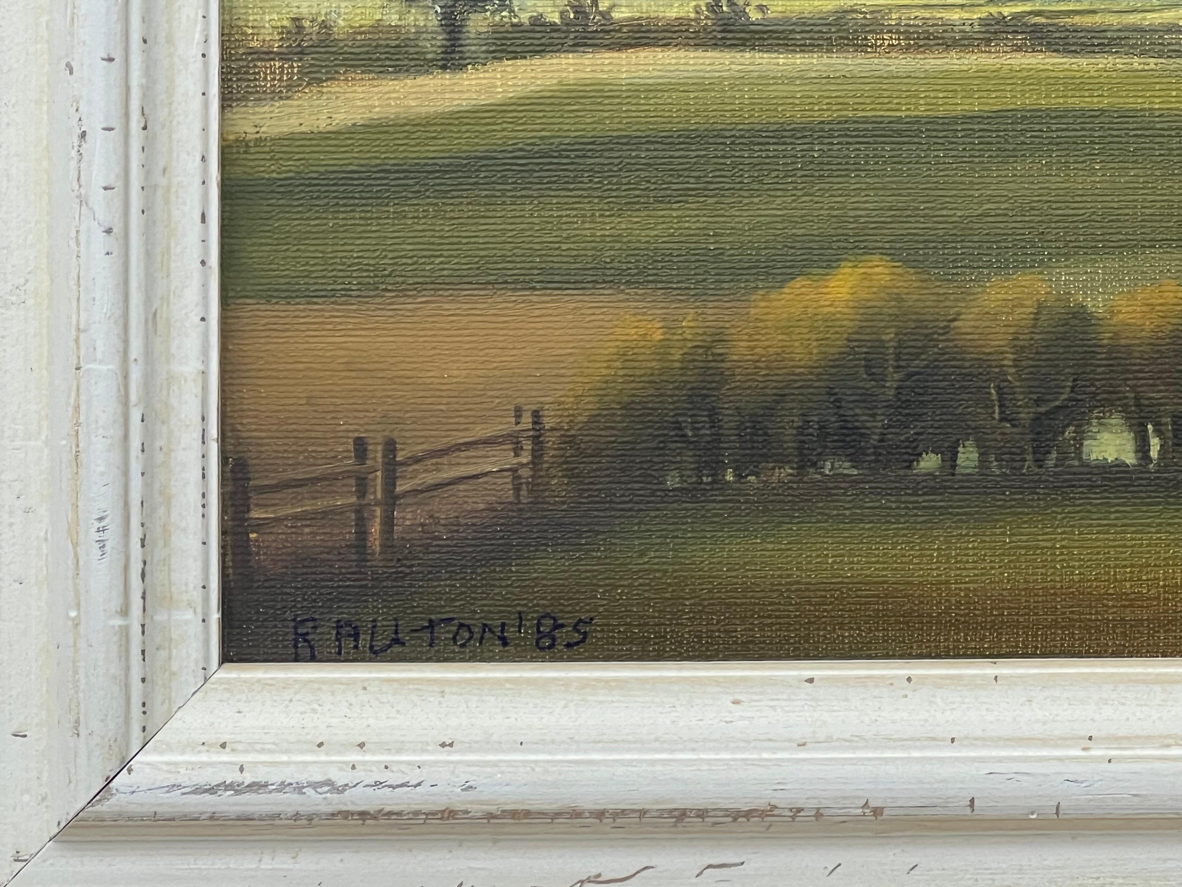 Farm Landscape with Lush Green Fields & Summer Sky in the English Countryside For Sale 7