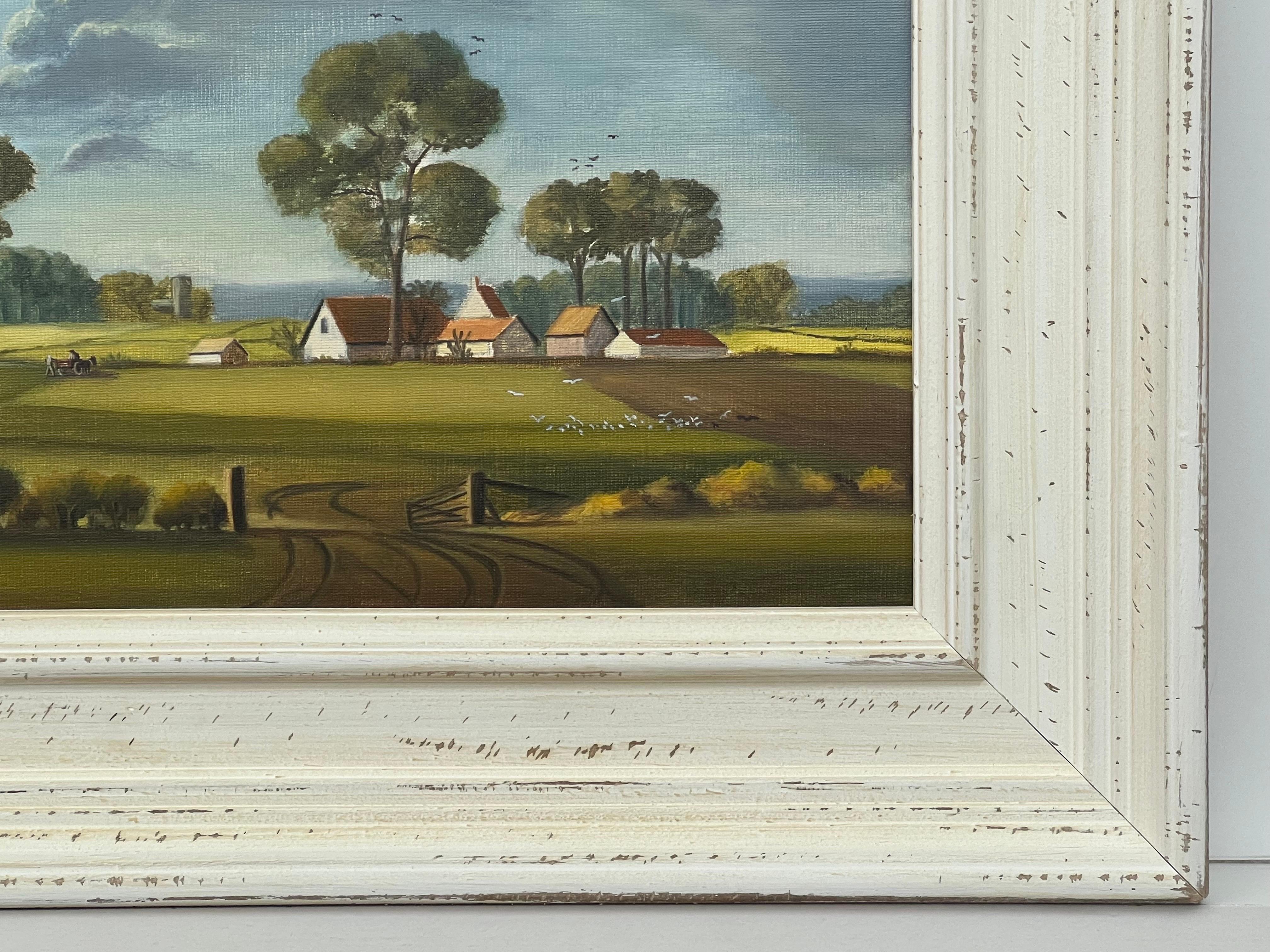 Farm Landscape with Lush Green Fields & Summer Sky in the English Countryside For Sale 4