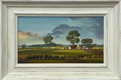 Vintage Farm Landscape with Lush Green Fields & Summer Sky in the English Countryside