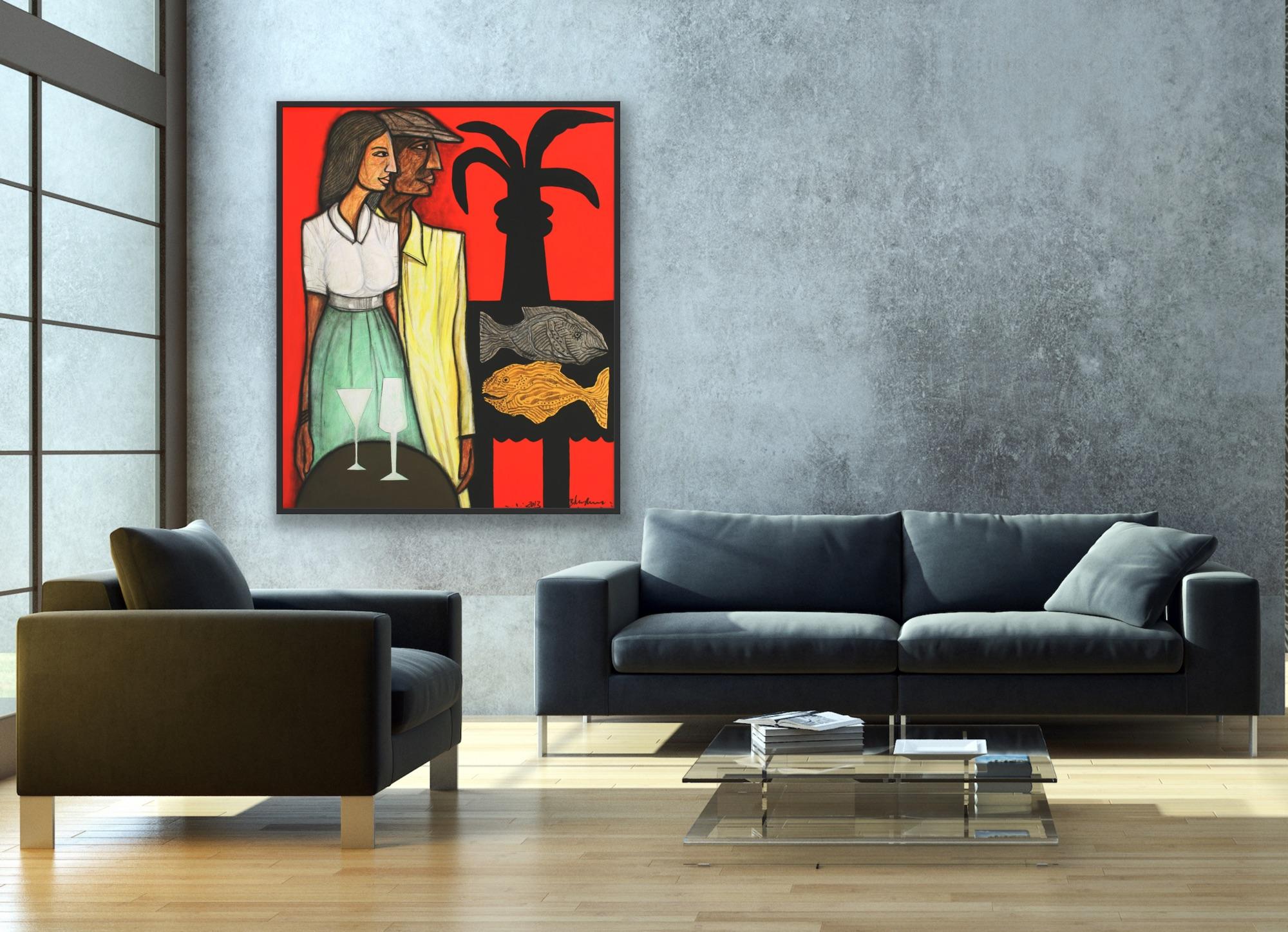 Modern Indian Art Madras, Painting on canvas, Couple, Abstraction, India For Sale 10