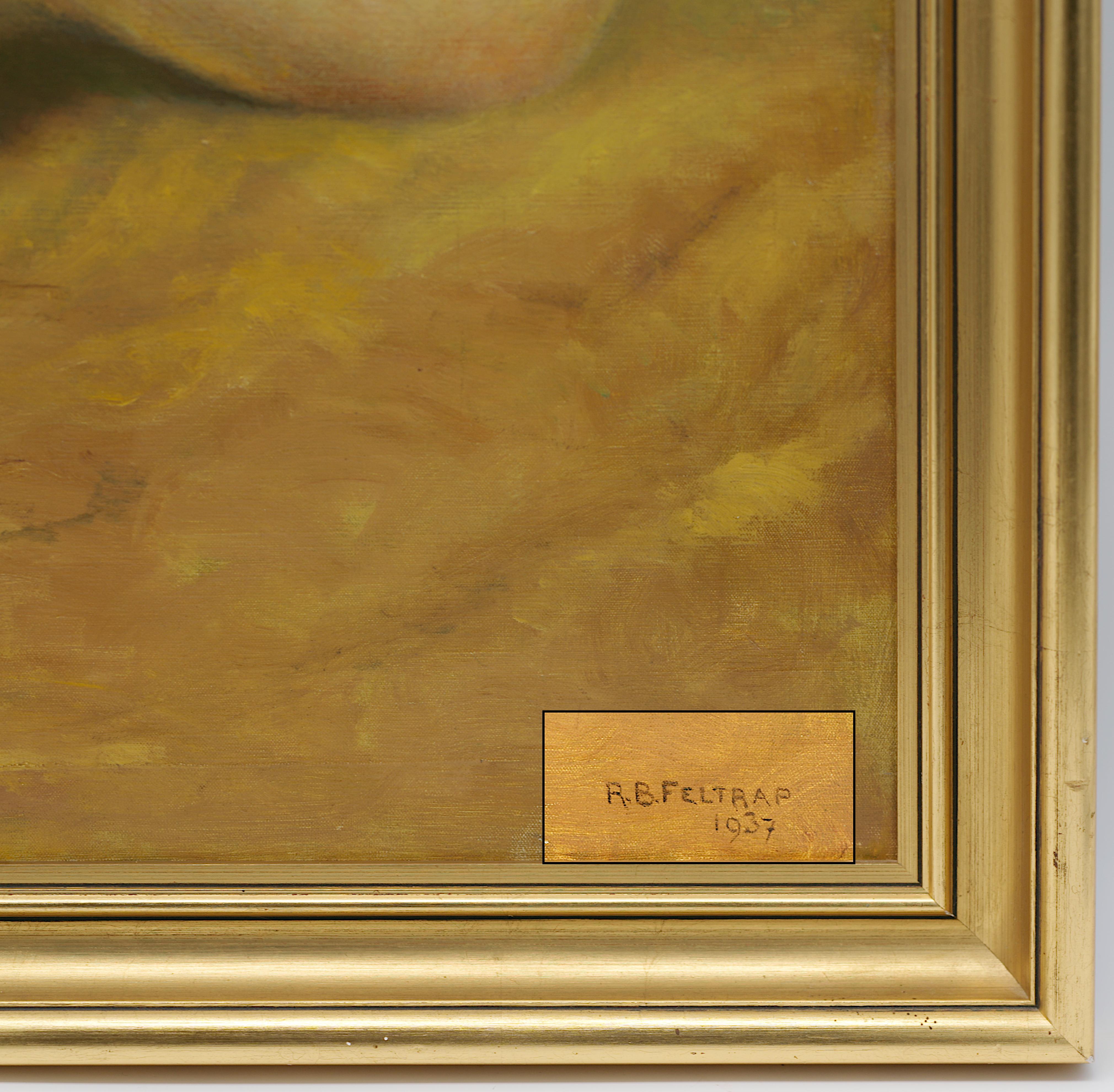R.B. FELTRAP, Oil on canvas, Nude, 1937 - Brown Nude Painting by R. B. Feltrap