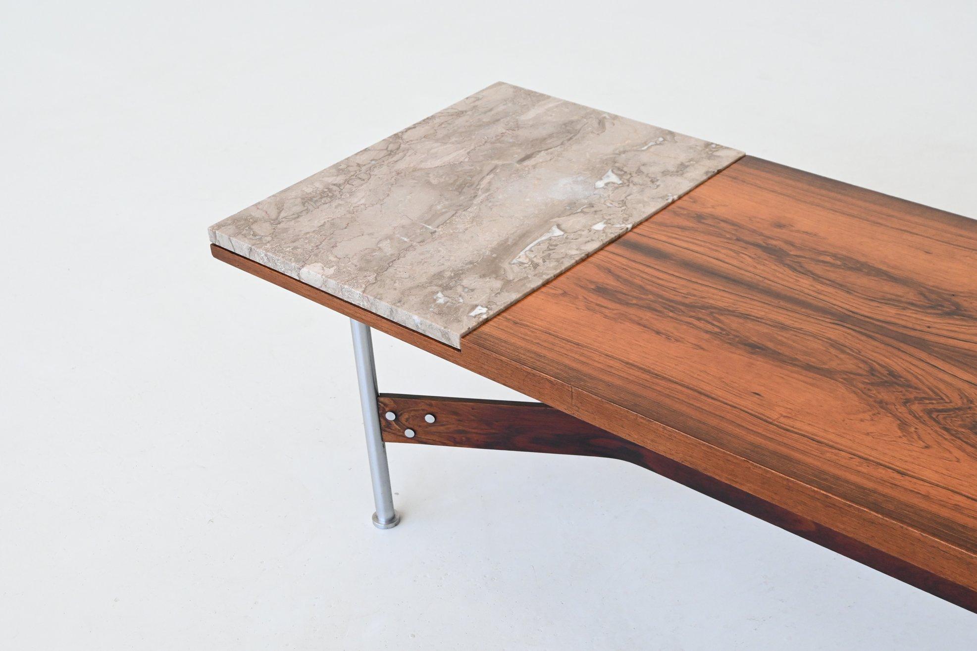 Néerlandais R. I. B. Glatzel table basse en bois de rose et marbre Fristho Pays-Bas 1962 en vente