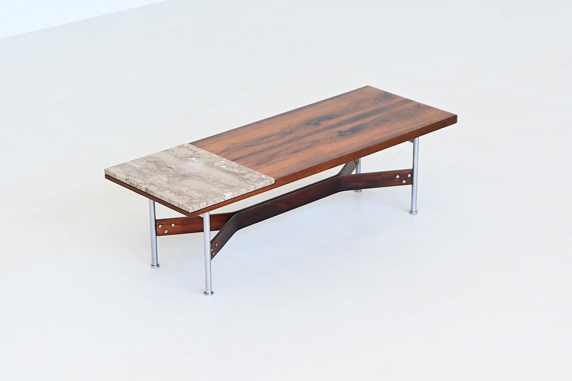 R. I. B. Glatzel table basse en bois de rose et marbre Fristho Pays-Bas 1962 Bon état - En vente à Etten-Leur, NL