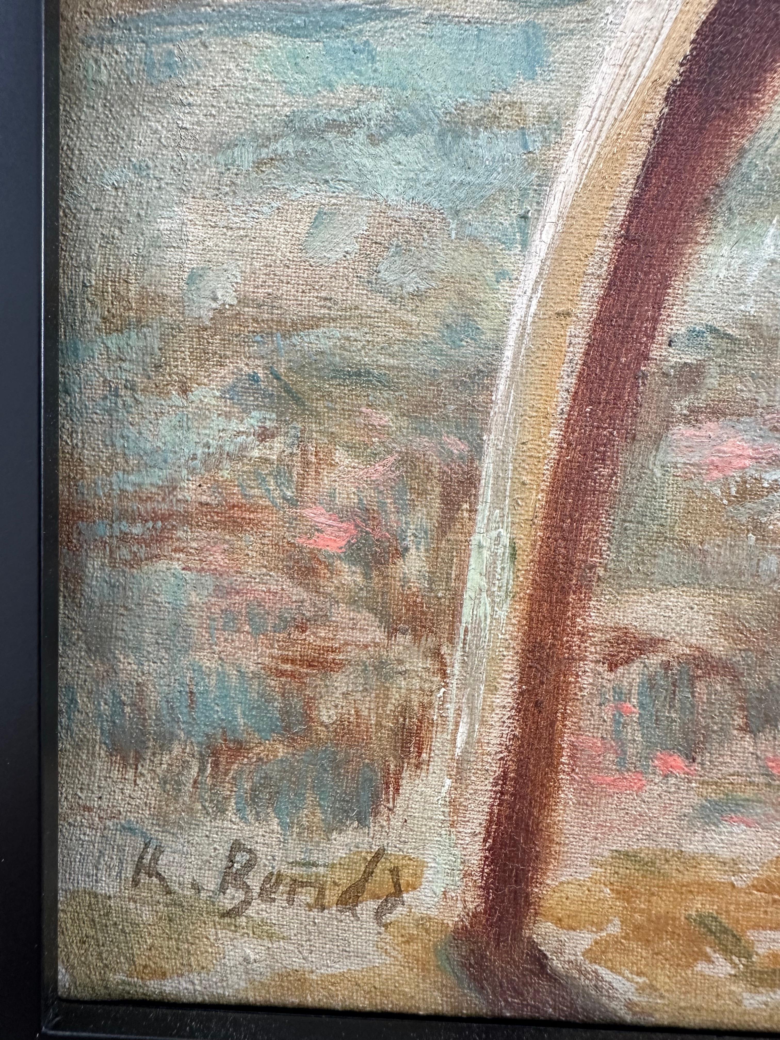 Bellissima illustrazione che raffigura un gentiluomo che chiama una bella del sud. L'olio su tela misura 16 x 20 pollici; 18 x 22 pollici incorniciato. Firmato in basso a sinistra. 