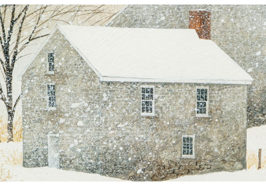 Country R. Benjamin Jones (Am., 1936-2017), Huile sur panneau, Houses In A Snowy Landscape en vente